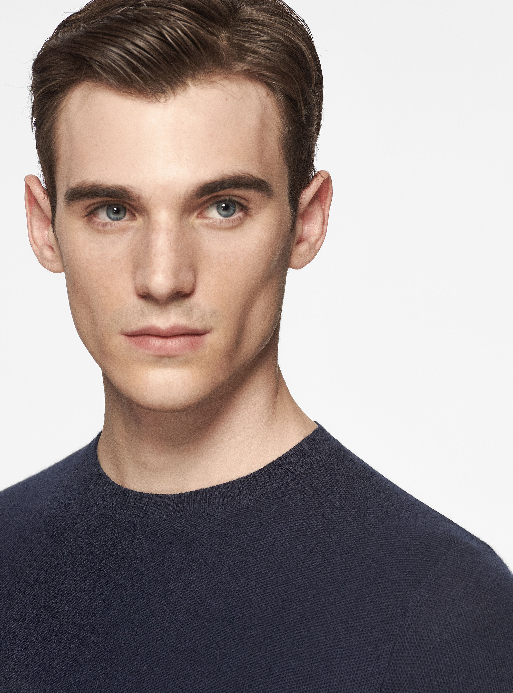 Maglia girocollo nido d'ape in cotone cashmere, BLU NAVY