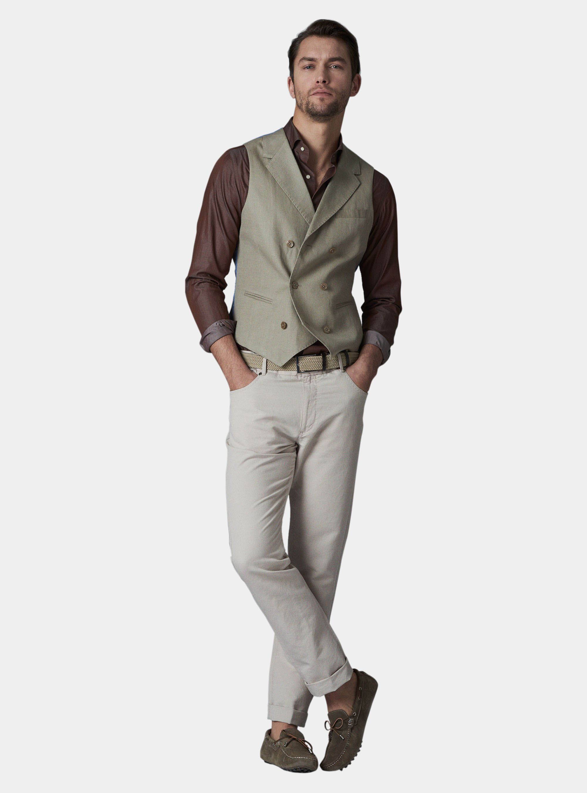 Double-breasted vest in linen and cotton, MUD