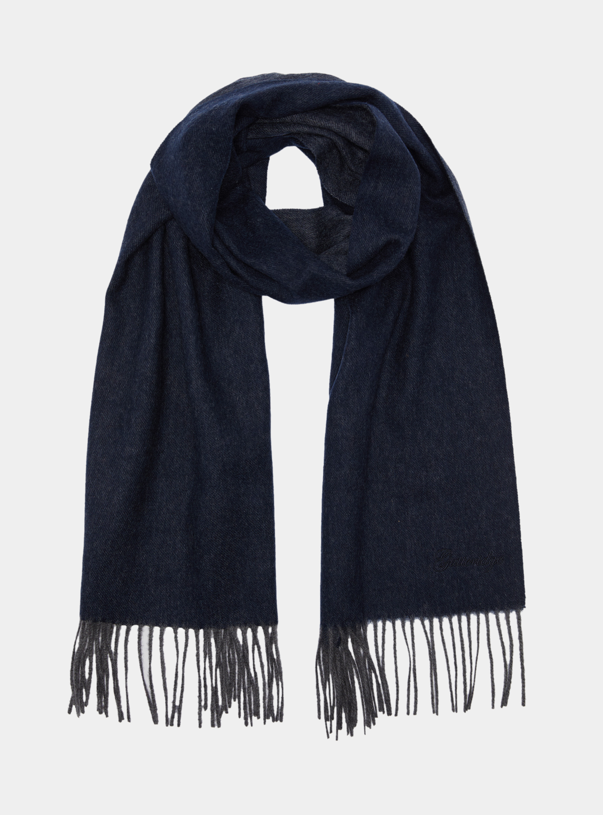 Double-face wool and cashmere scarf, NAVY BLUE