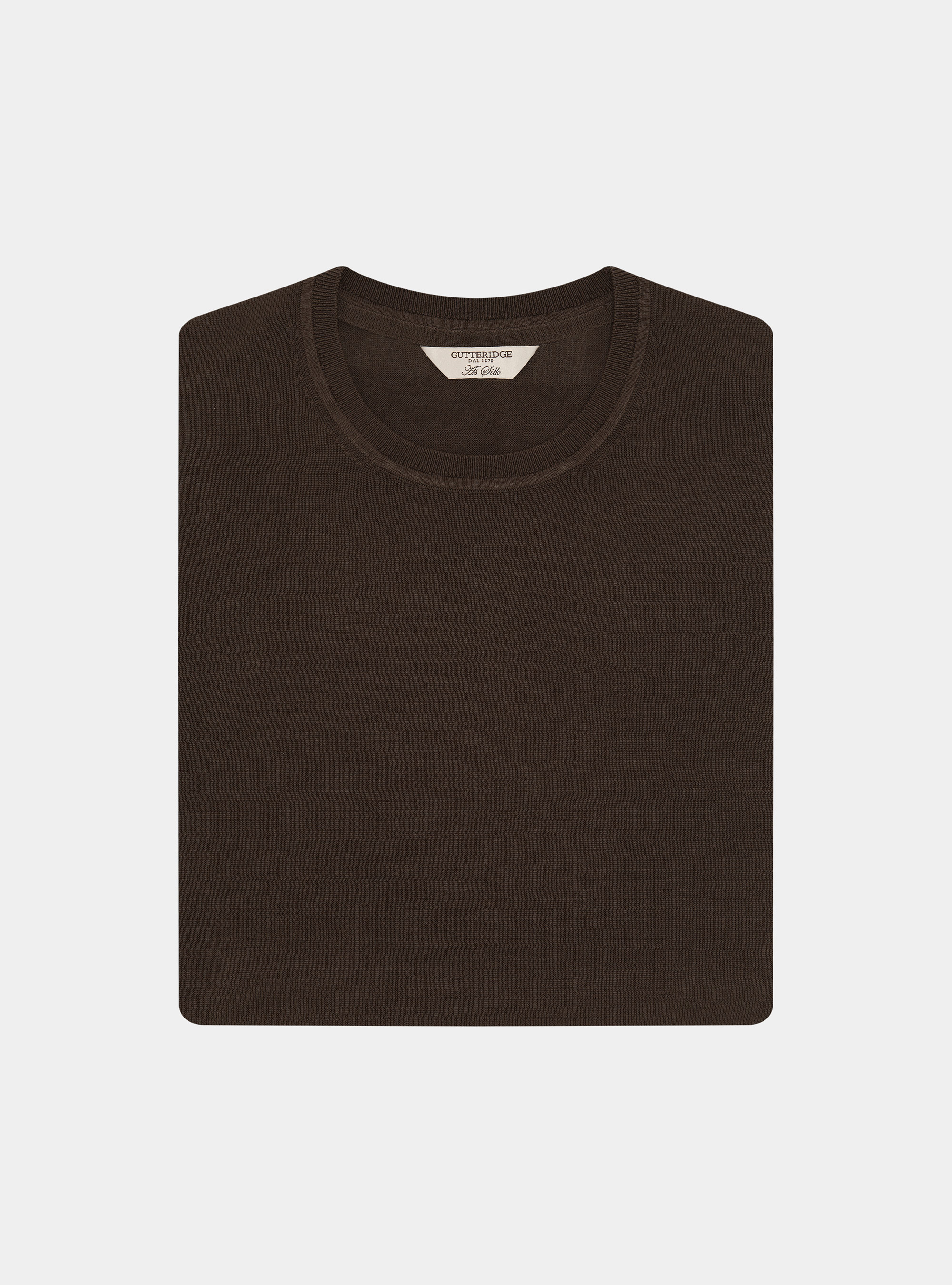 Cotton and silk crew neck sweater, BROWN