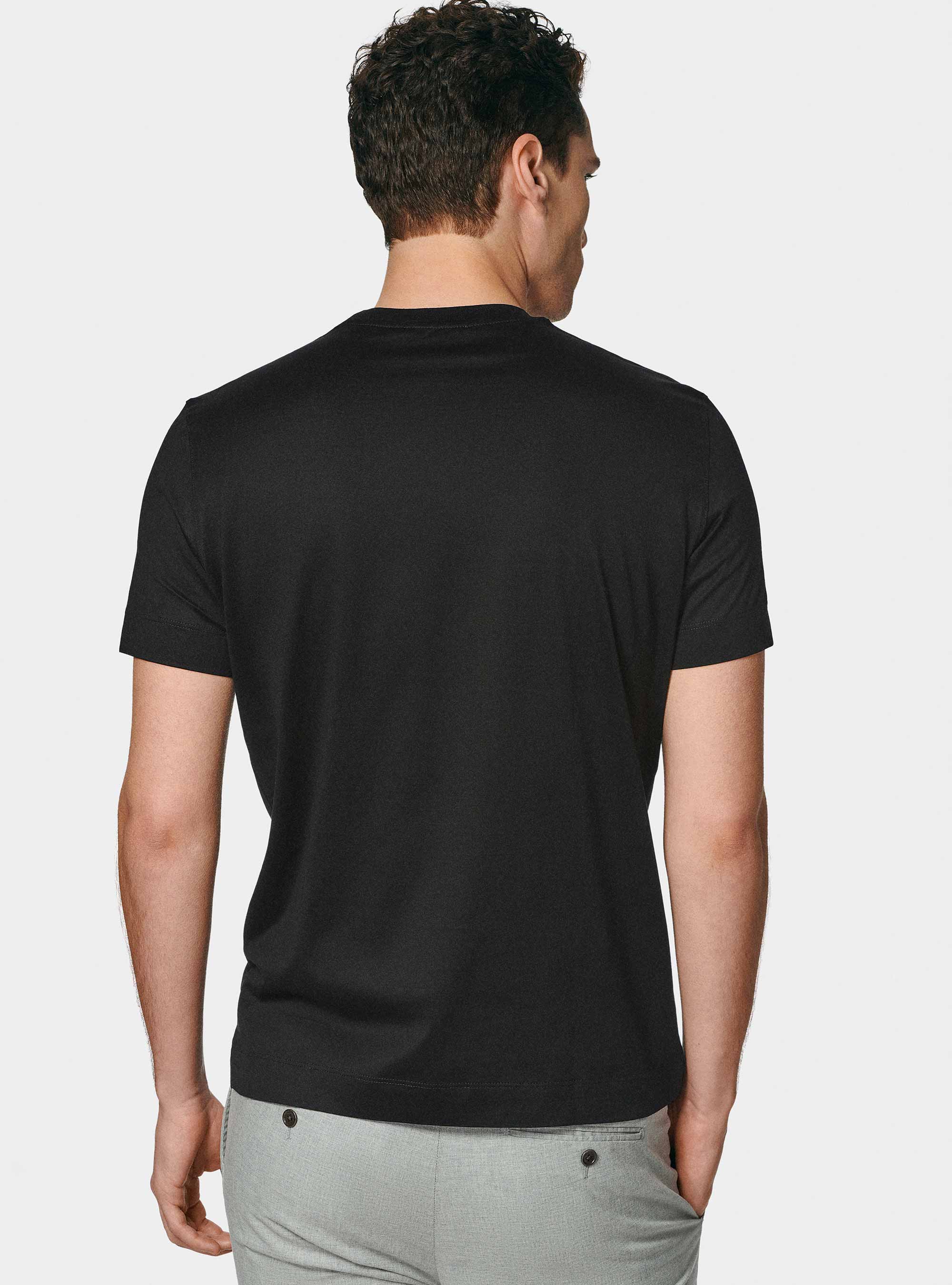 Camiseta de media manga de hilo Lisle, NEGRO