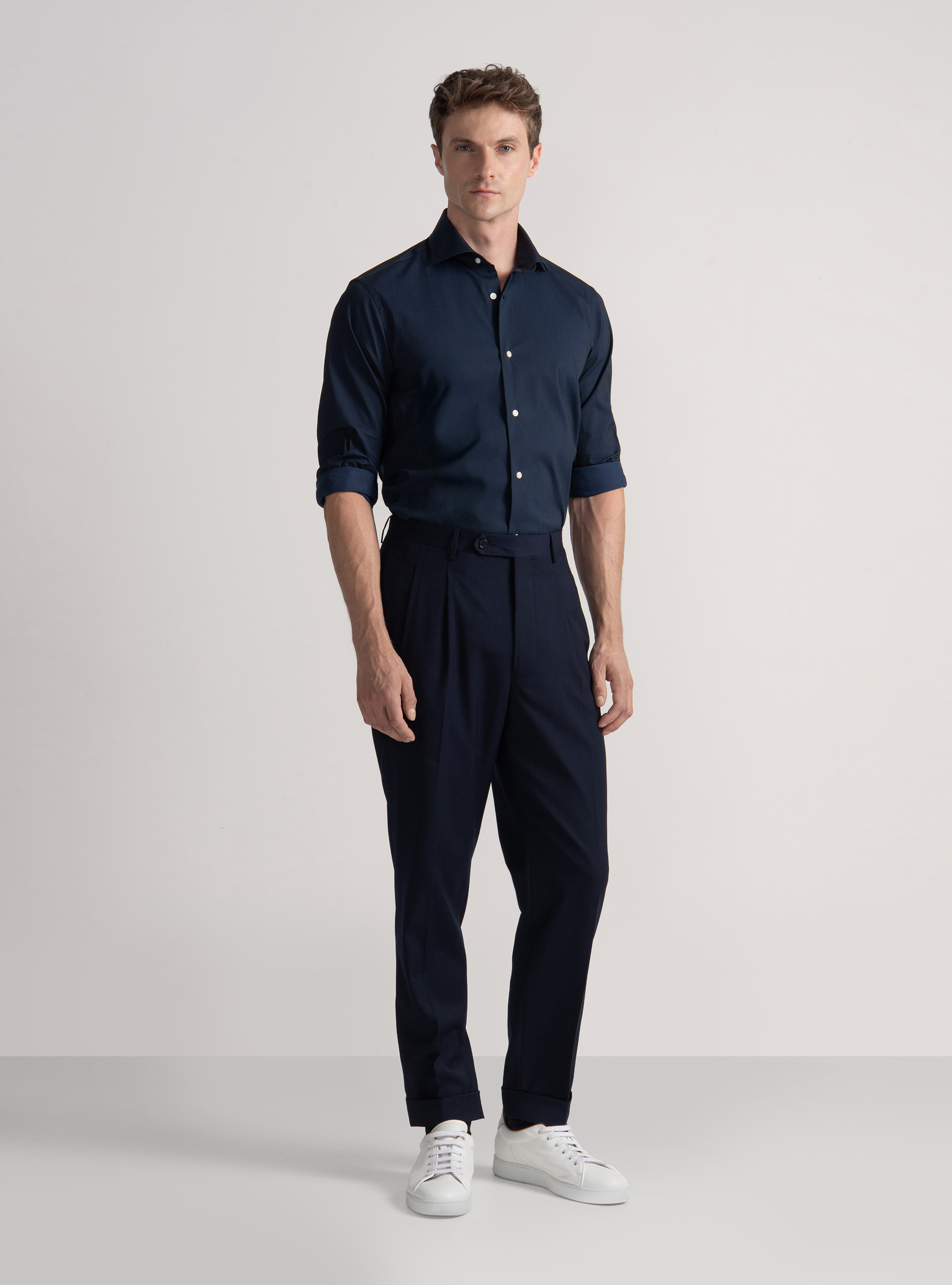 Stretch piqu&eacute; shirt, NAVY BLUE