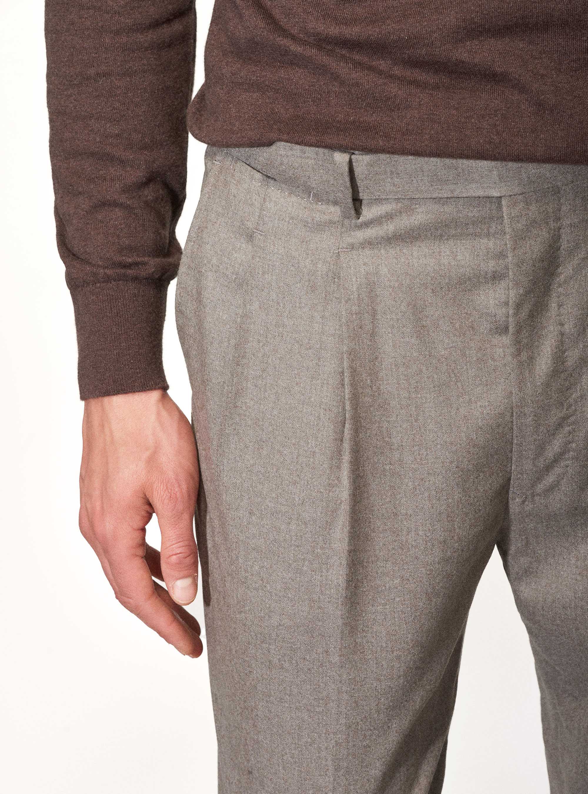 Pantaloni per abito in flanella di lana superfine 120's Vitale Barberis Canonico, SABBIA