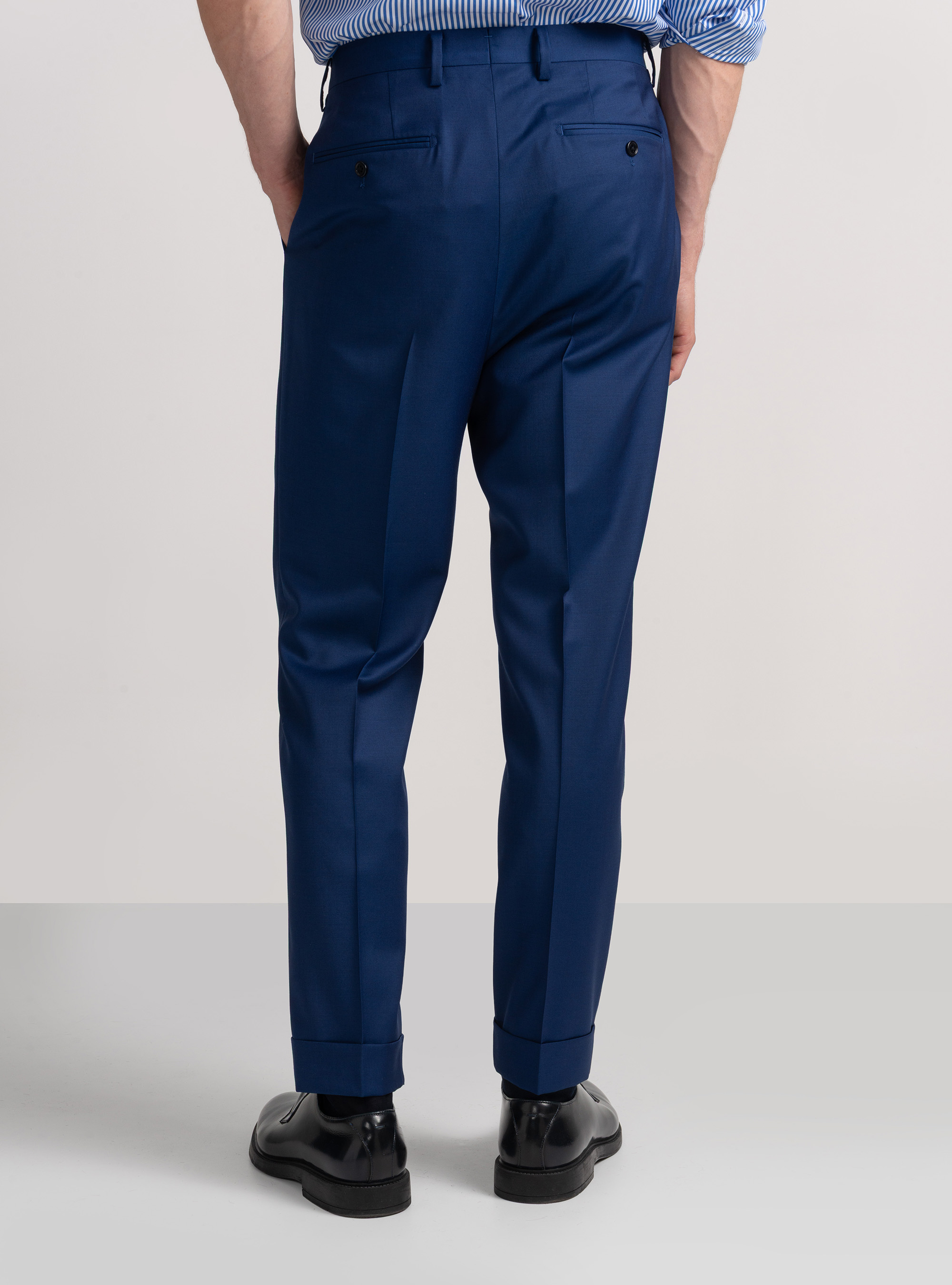 Trousers with pleats for double-breasted suit in superfine 110's Reda wool, BASALT