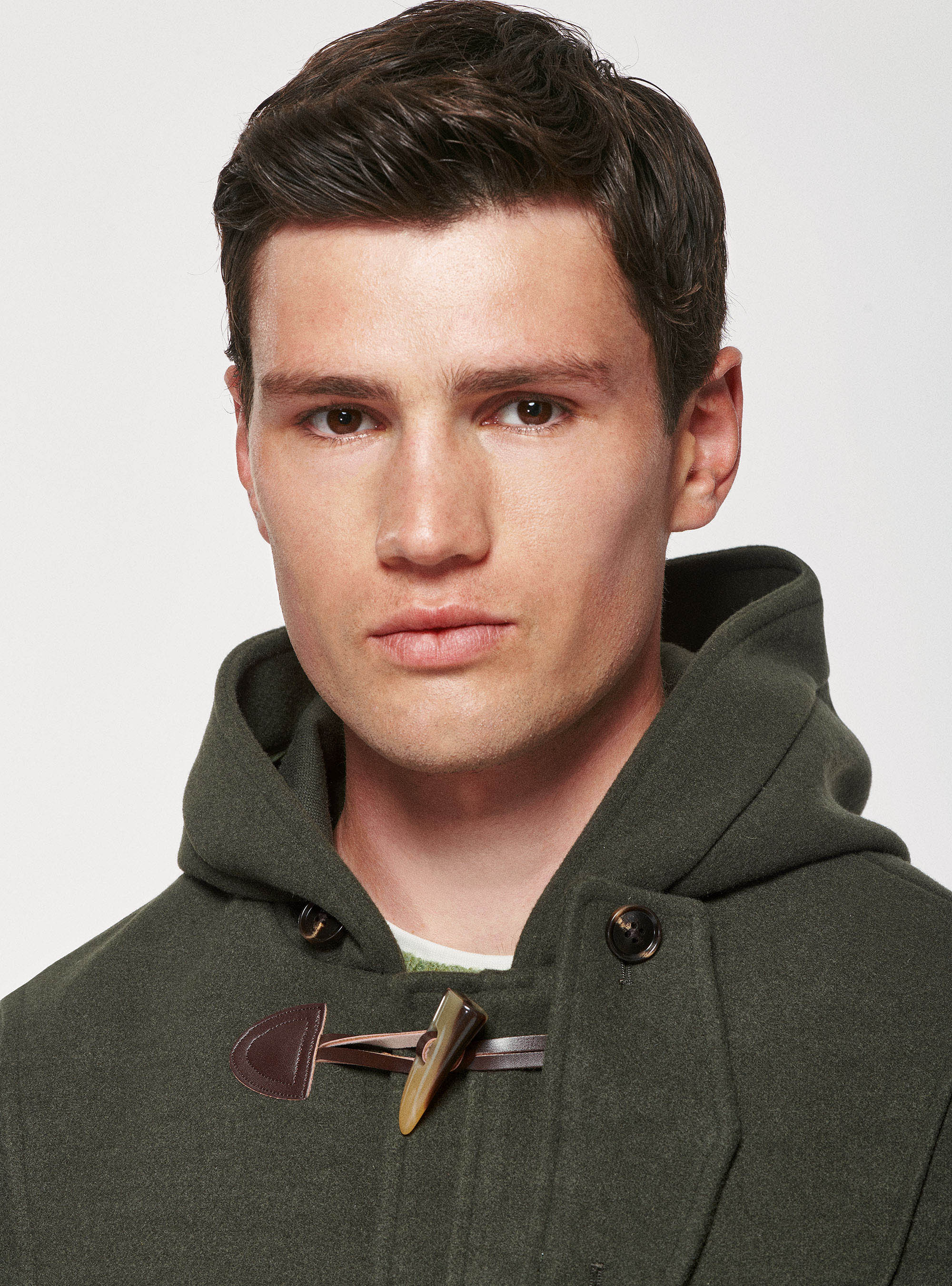 Hooded montgomery in wool blend, GREEN