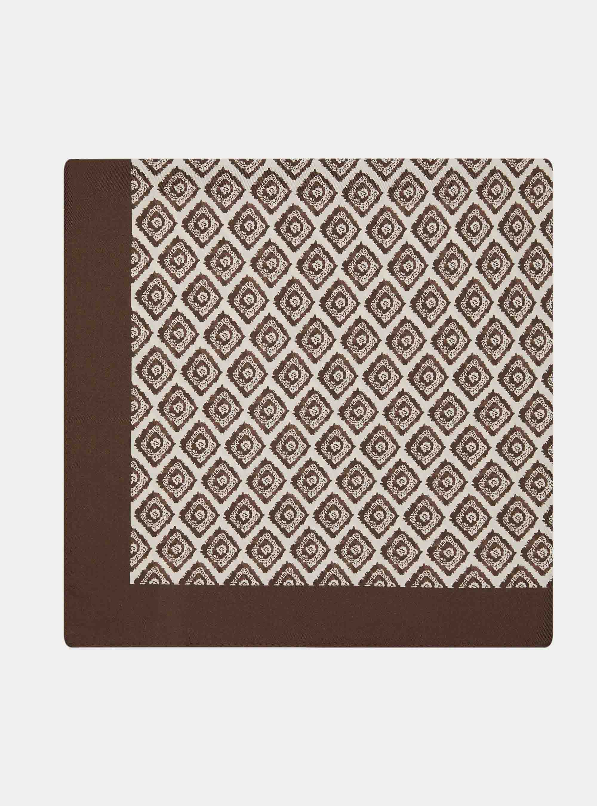 Foulard stampato in seta fantasia geometrica, BROWN