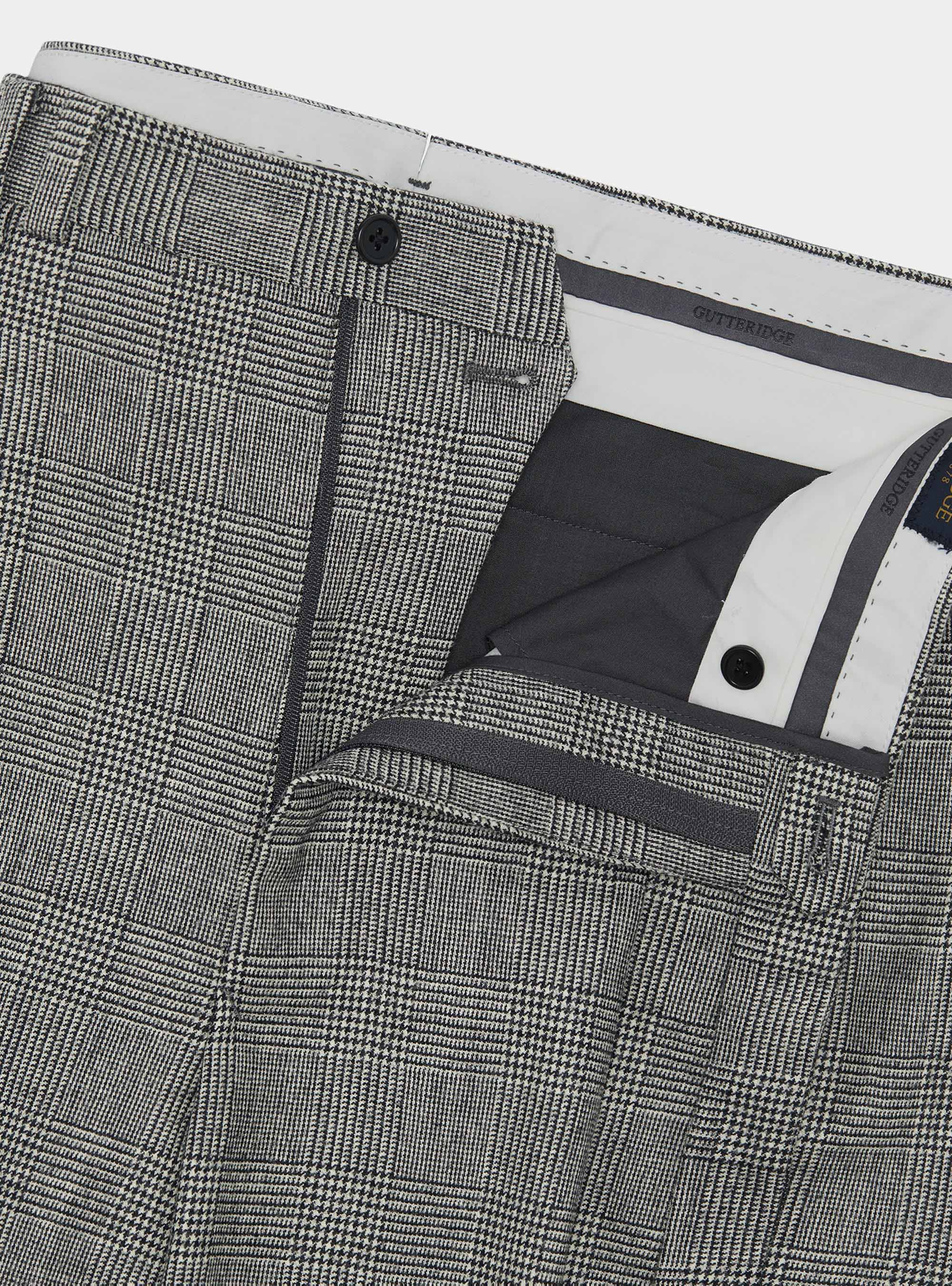 Pantaloni con pince a fantasia in misto lana, NERO