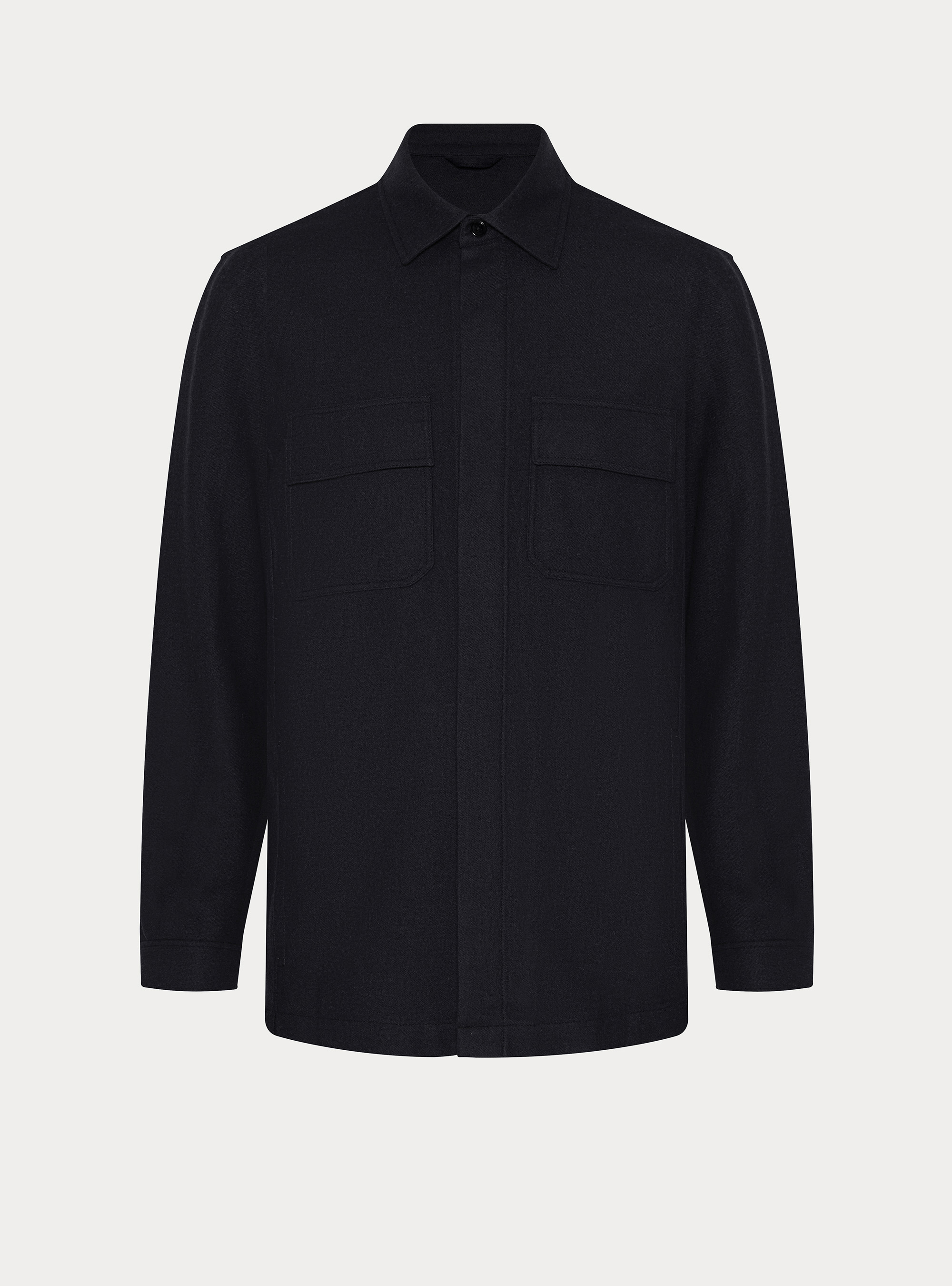 Lightweight wool blend flannel overshirt, NAVY