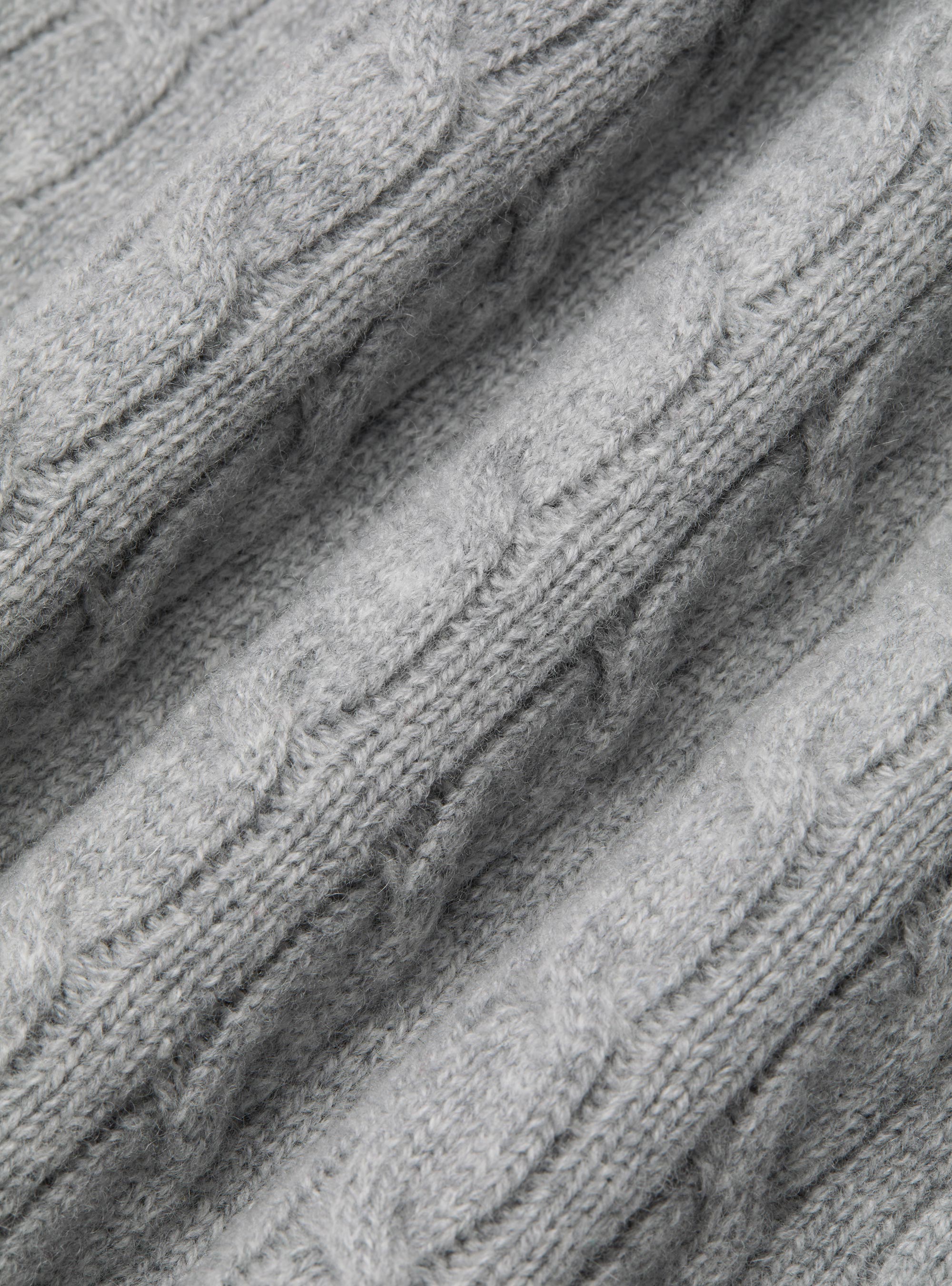 Maglia girocollo con treccia in lana e cashmere, GRIGIO MELANGE 0151C