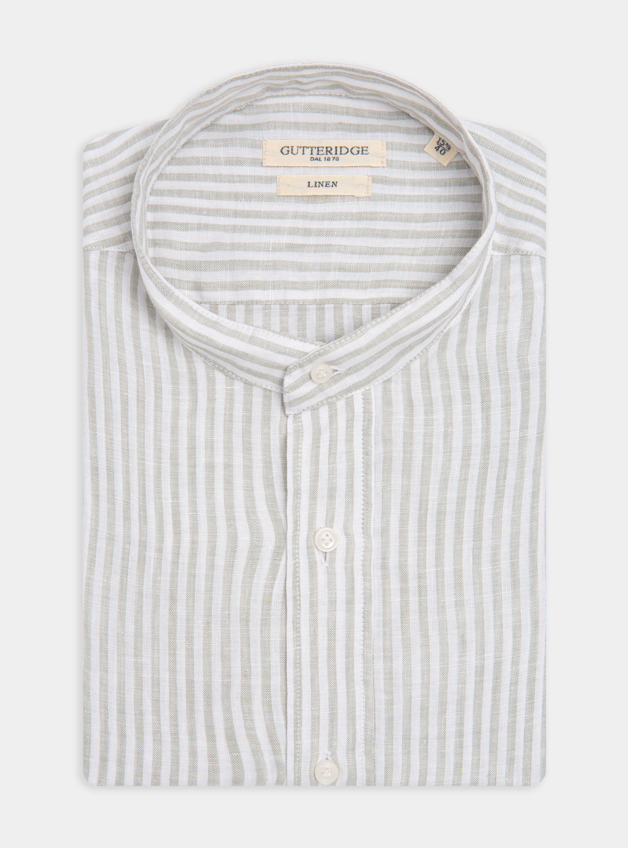Camicia collo coreano in puro lino rigato, SALVIA 0602C