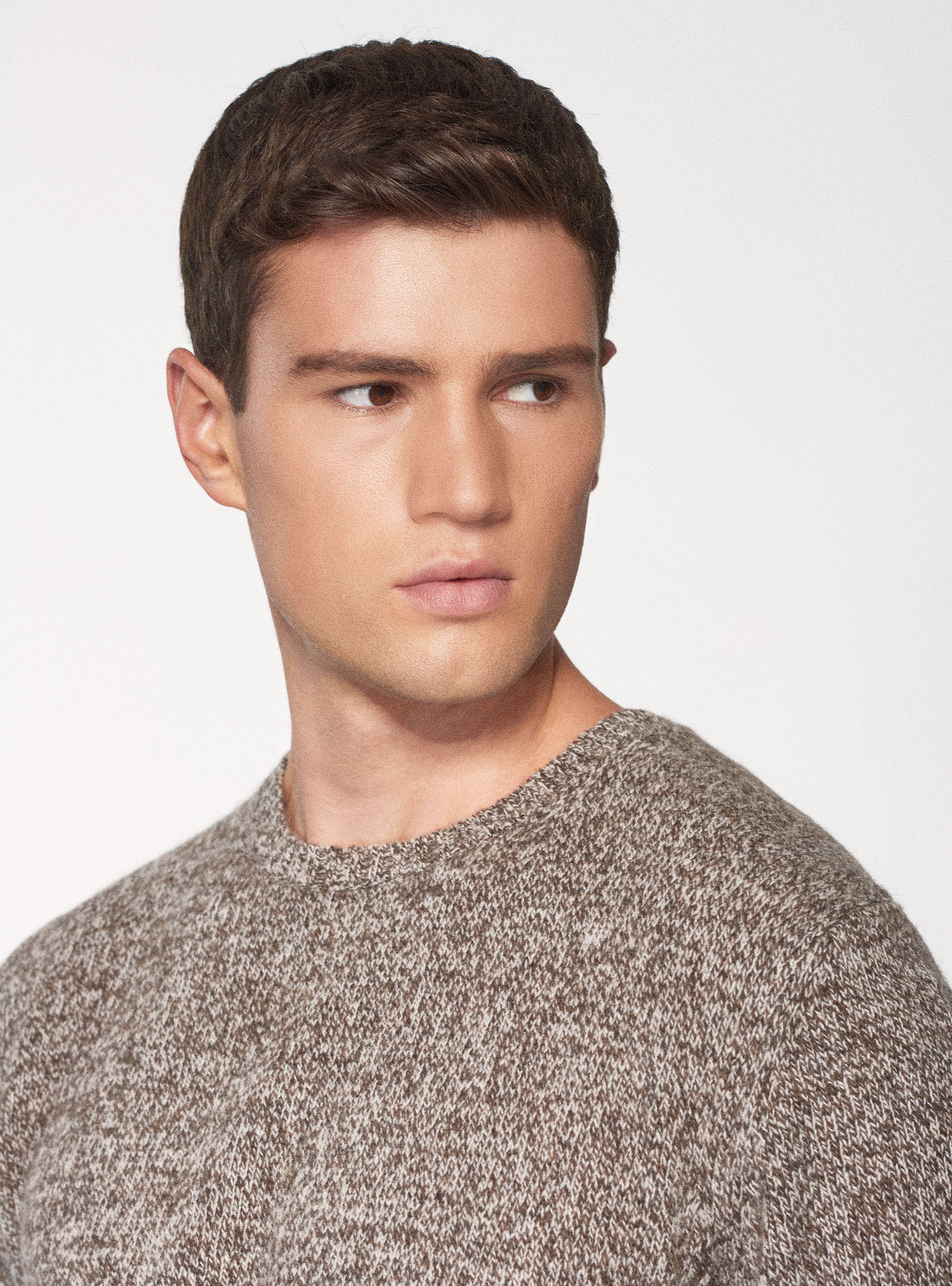 Jersey de cuello redondo de pura lana Shetland, MARRON