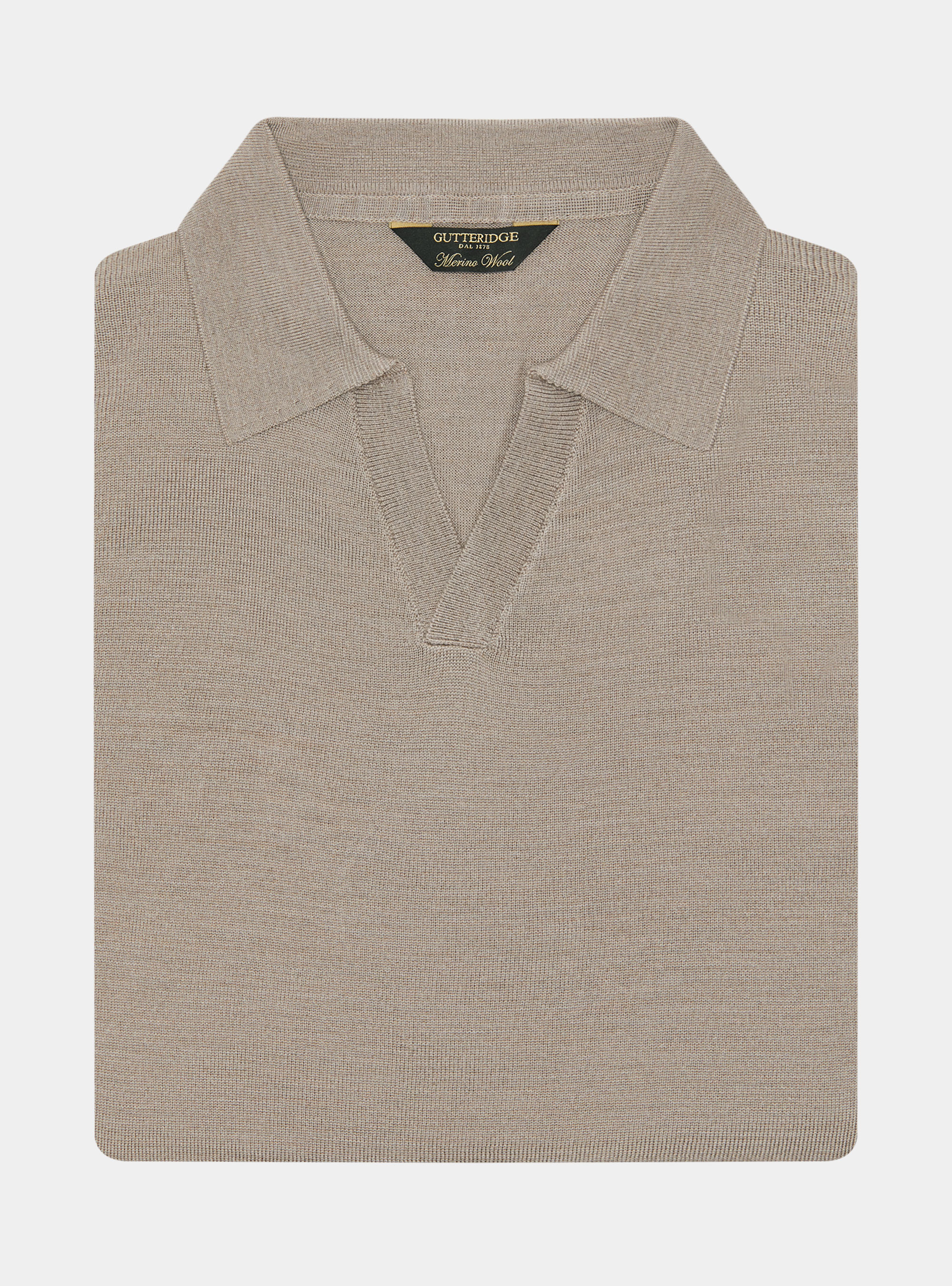 Polo collo senza bottoni in maglia lana merino, FANGO 0555C