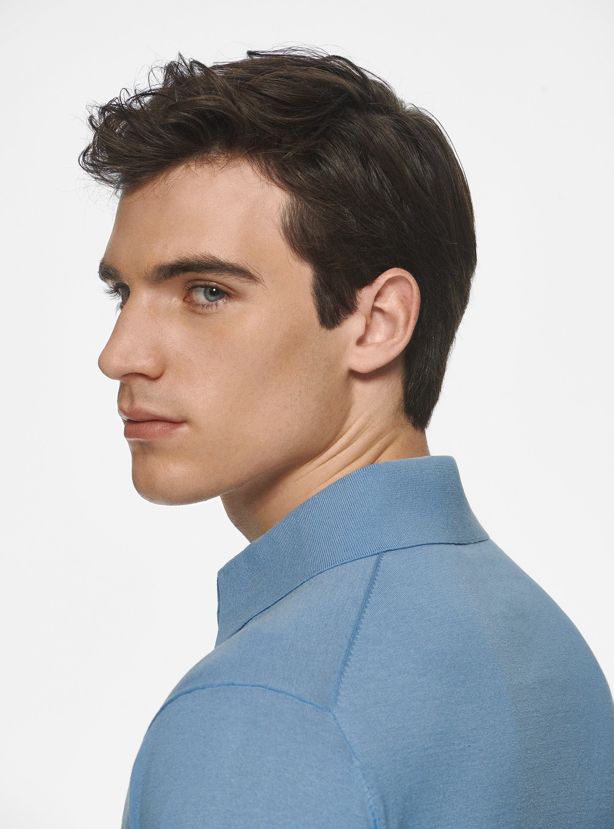 Polo in maglia seta e cotone, AZZURRO