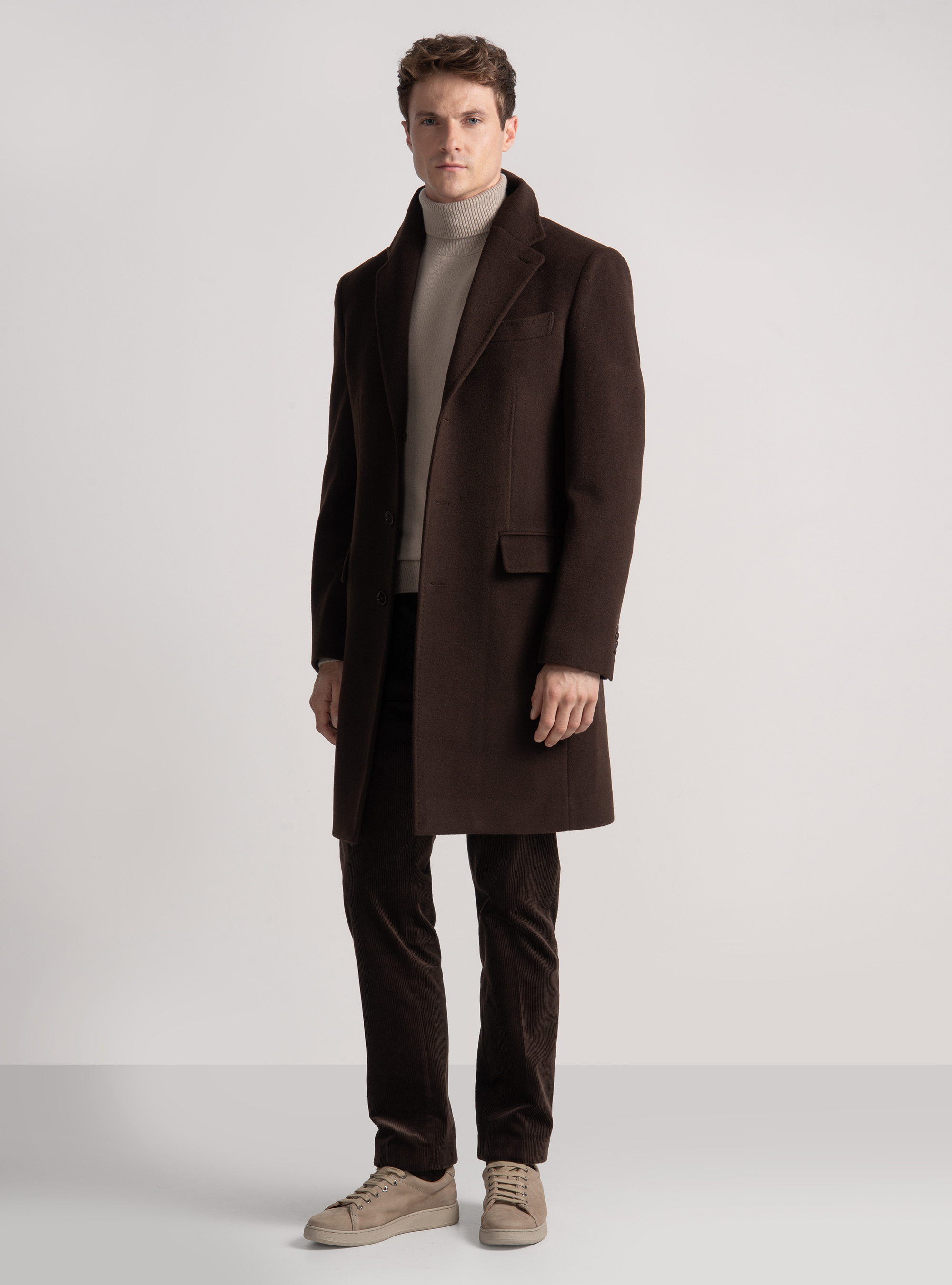 Abrigo de lana y cachemira, MARRON