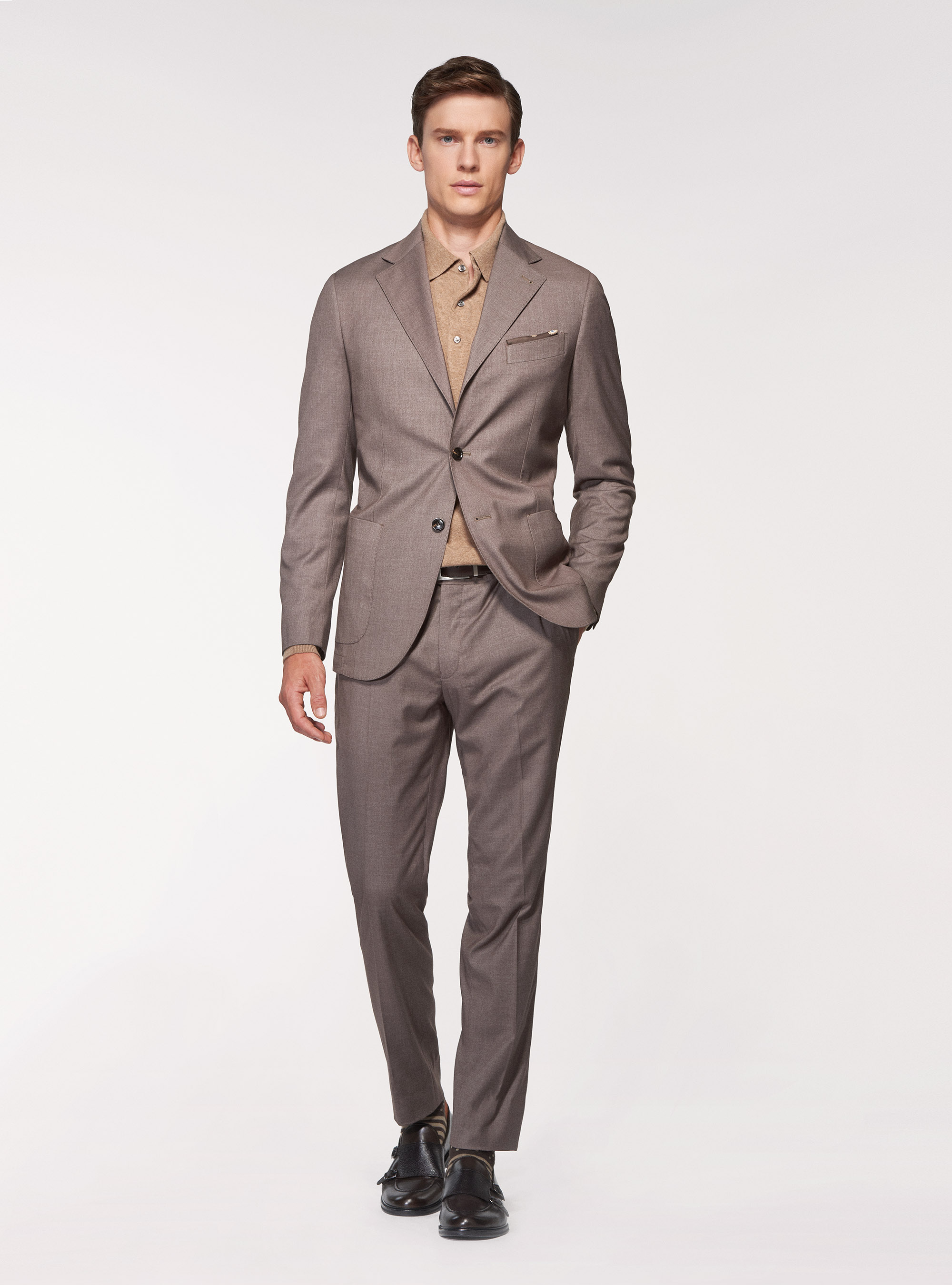 Giacca per abito slim fit con tasche a toppa, FANGO