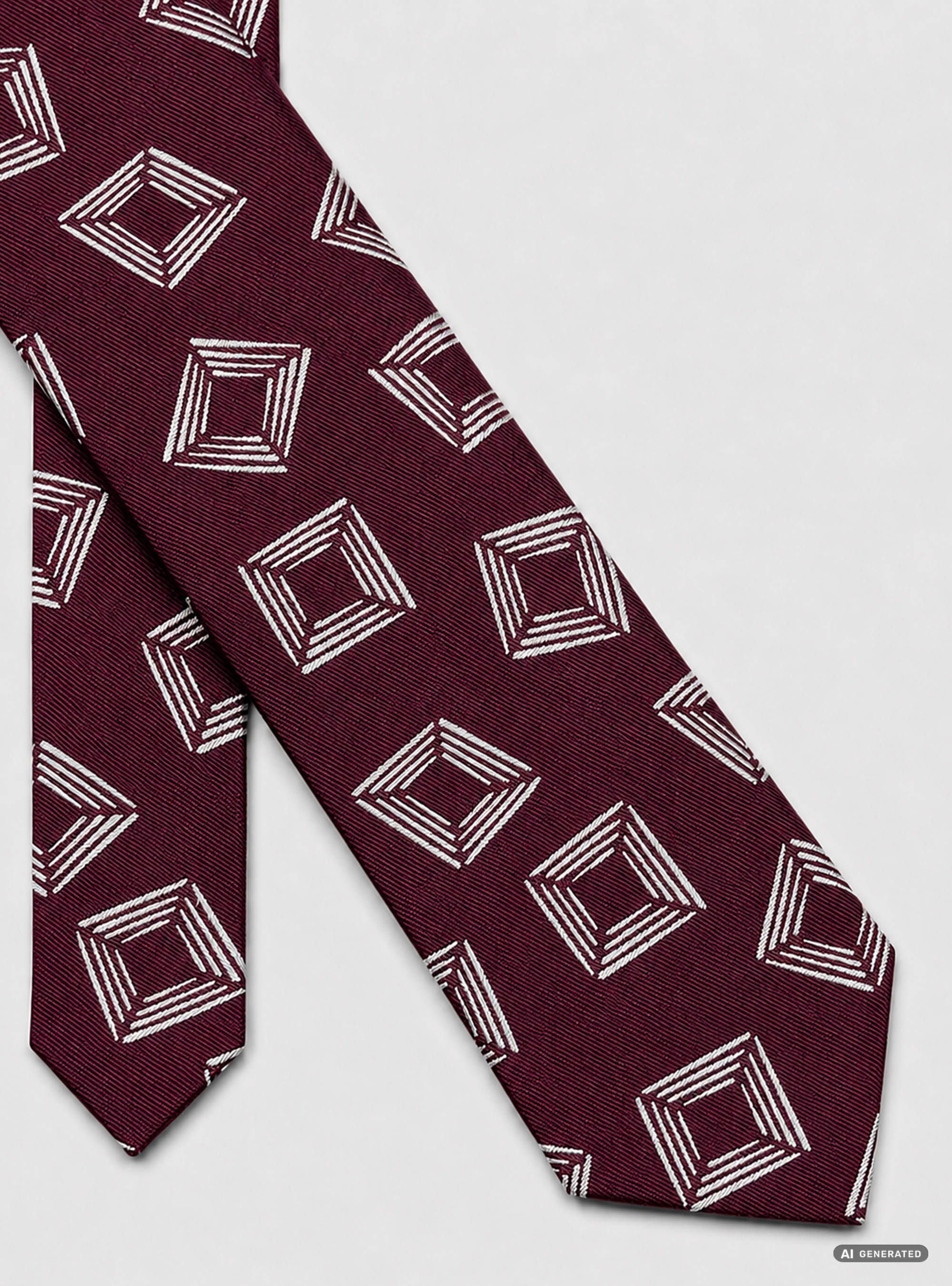 Cravatta in twill di seta fantasia geometrica, BORDEAUX