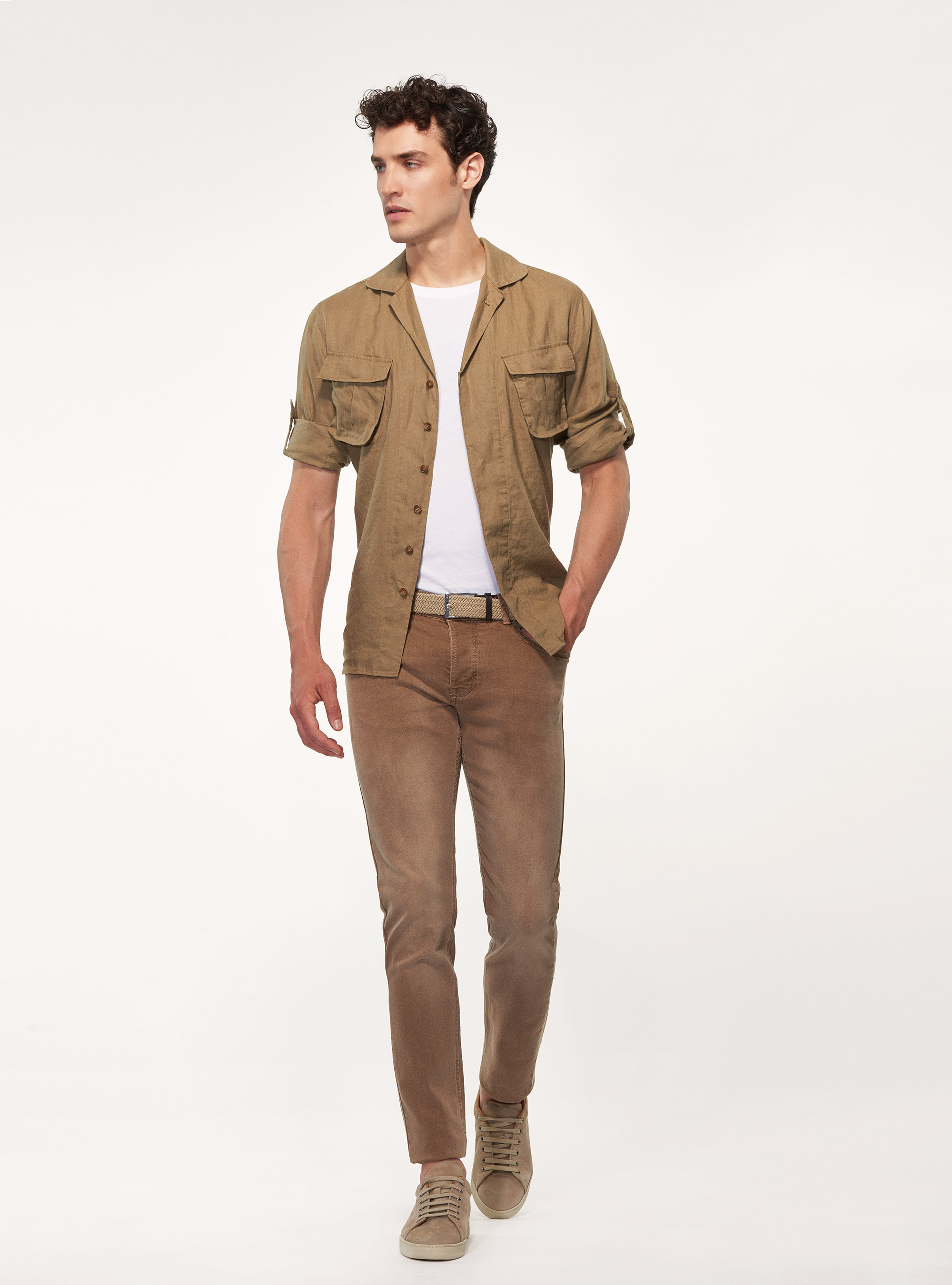 Pantaloni 5 tasche tailor fit, SABBIA