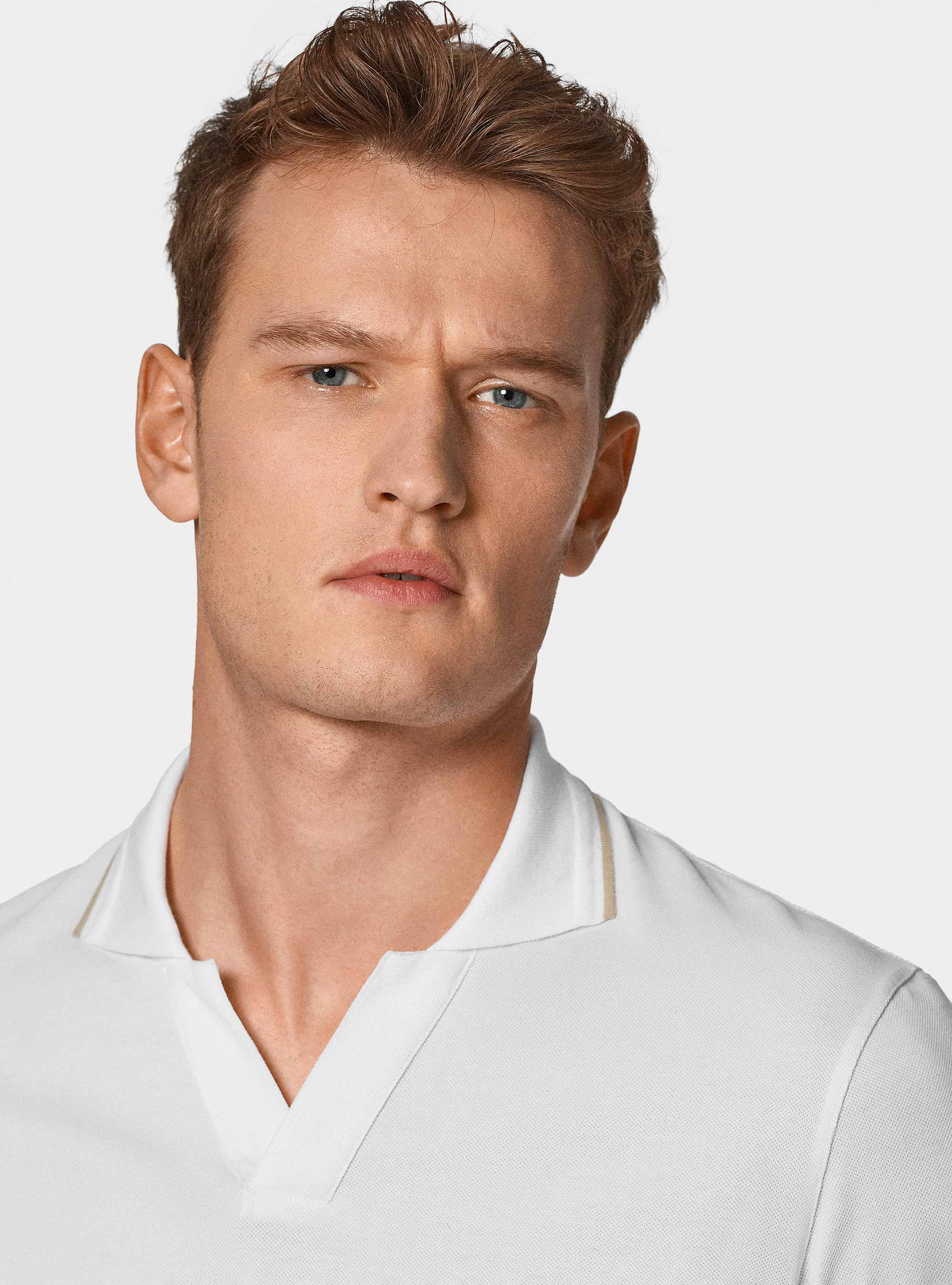 Polo piquant extensible sans bouton GT01, BLANC