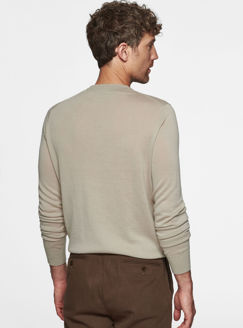 Maglia girocollo in pura lana merino extrafine, SABBIA