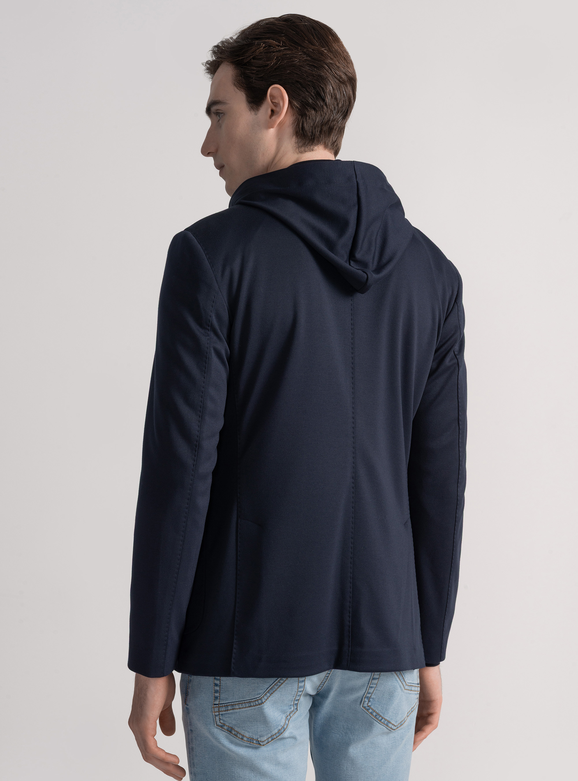 Giacca jersey con cappuccio removibile, BLU NAVY