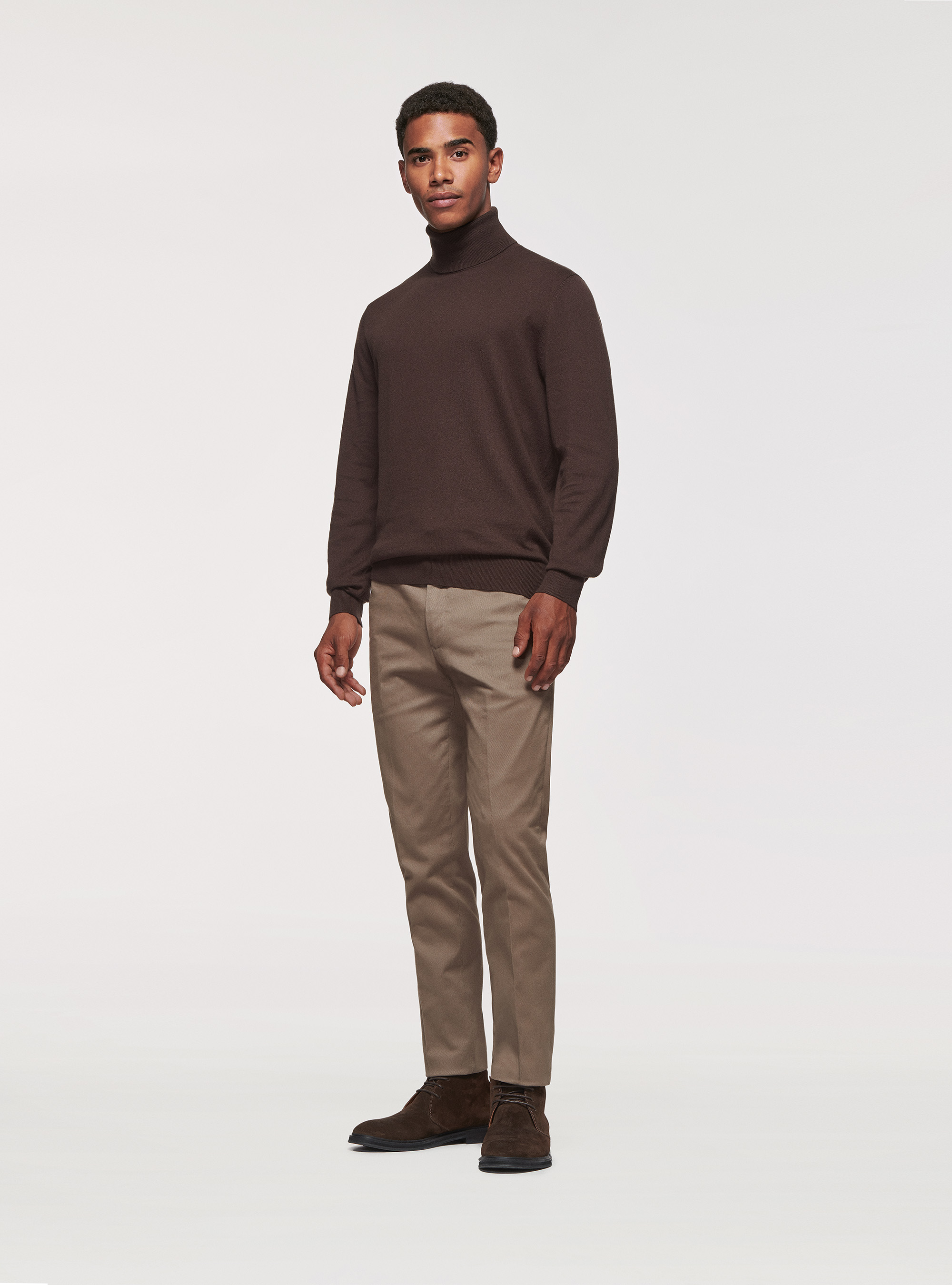 Dolcevita in cotone seta e cashmere, MARRONE