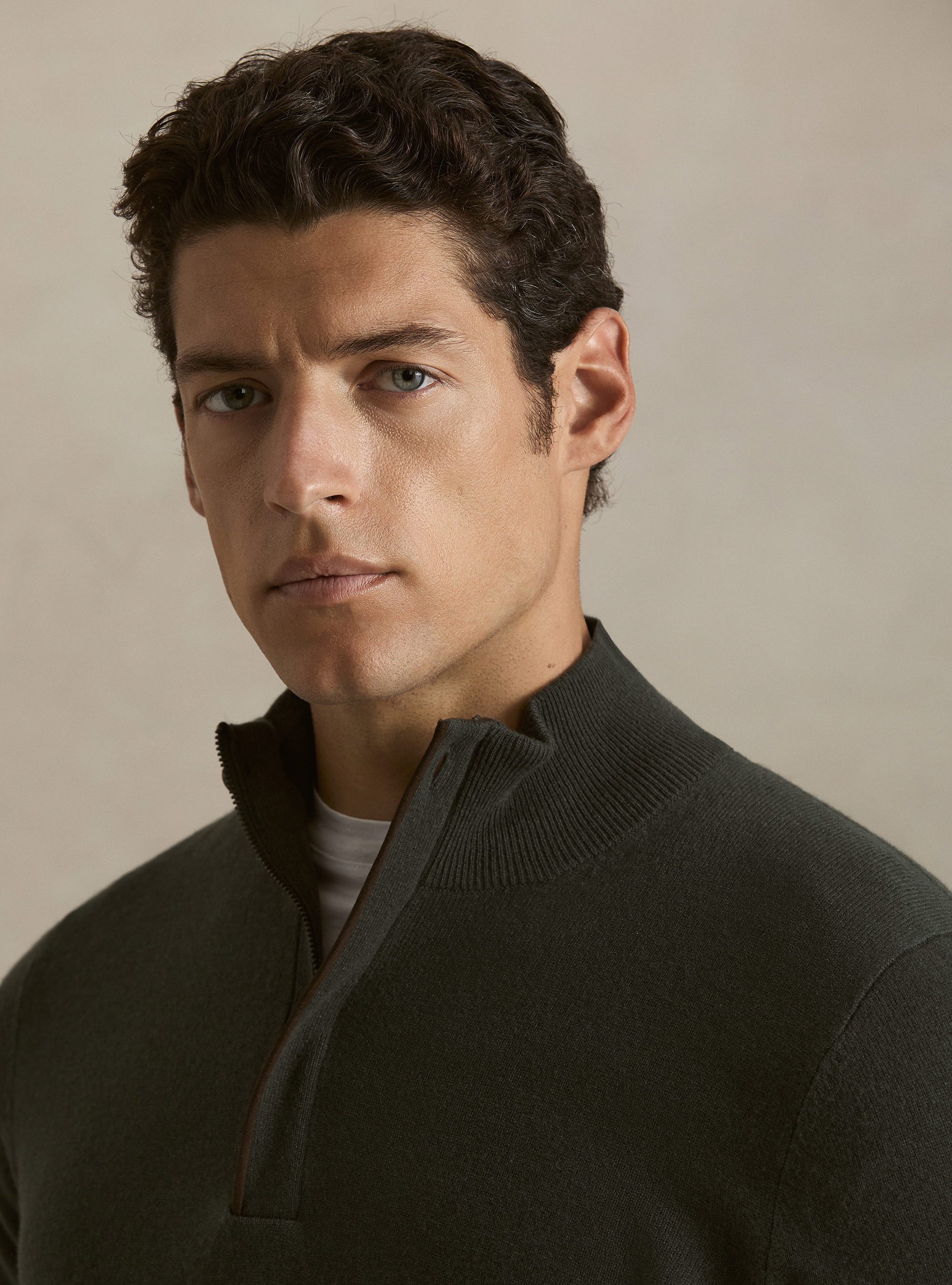 Half-zip lambswool and cashmere sweater, MILITARE 0609C