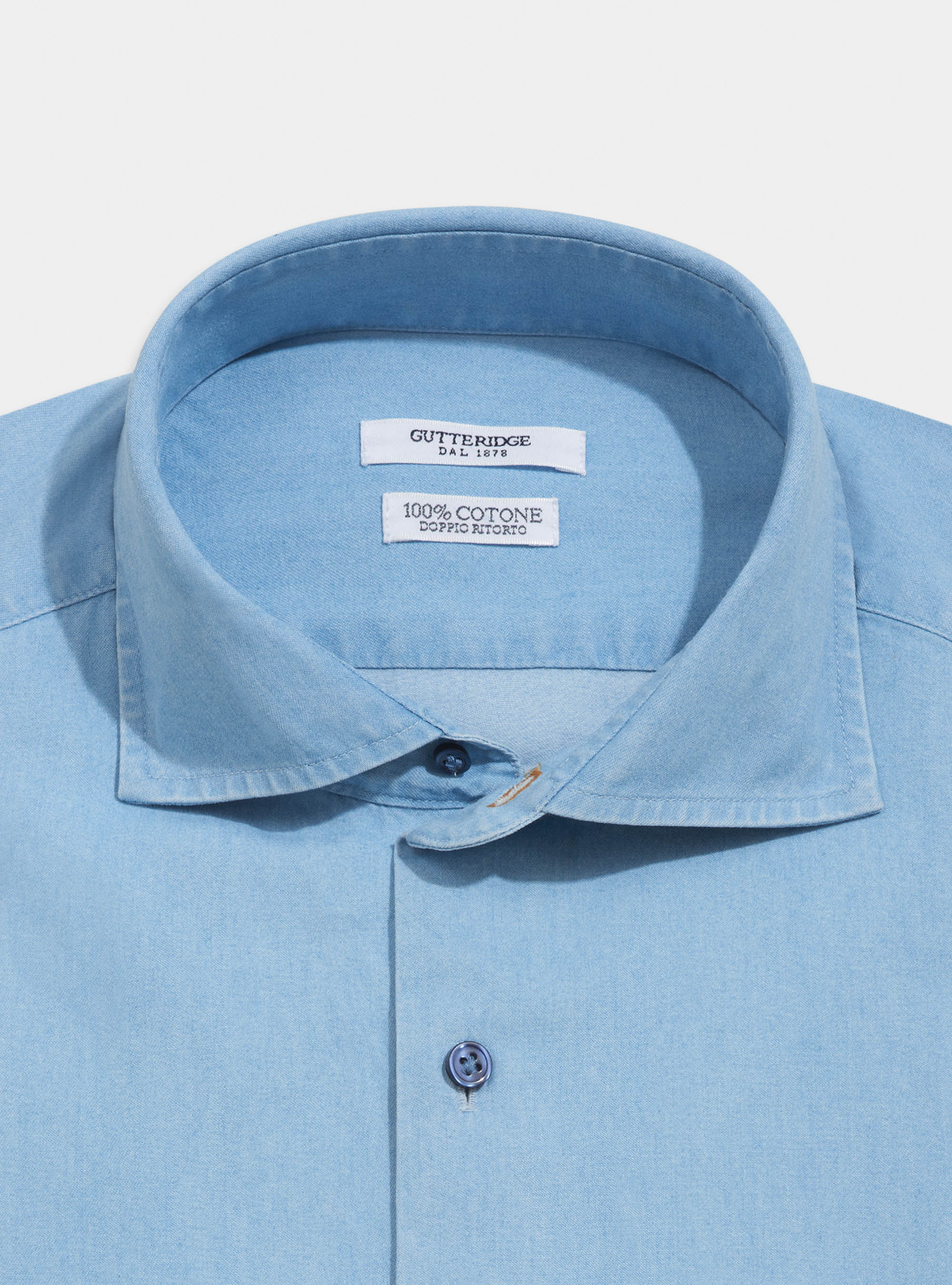 Denim shirt with French collar in cotton chambray, LIGHT BLUE