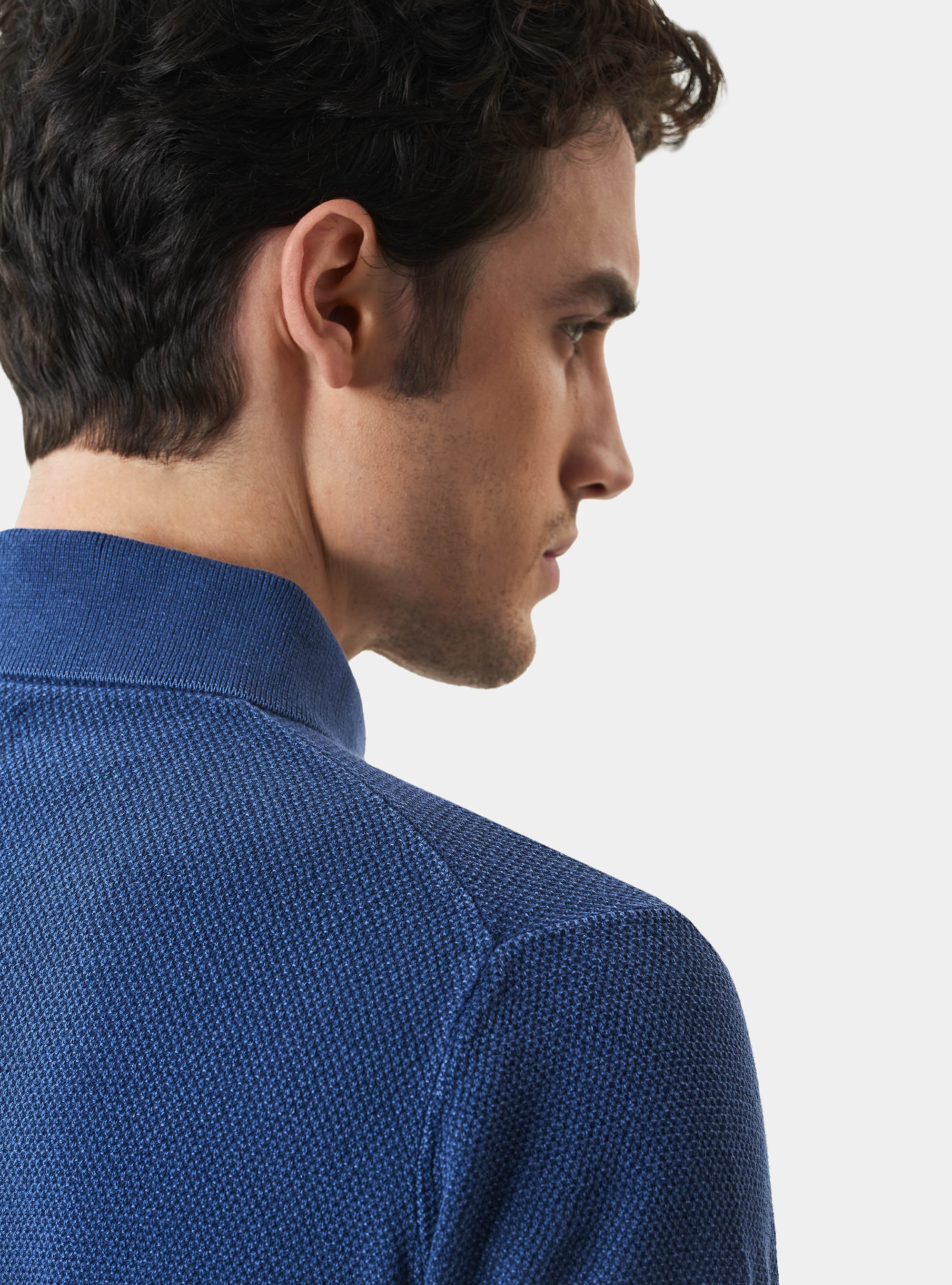 Maglia a polo a maniche corte in cotone, BLU