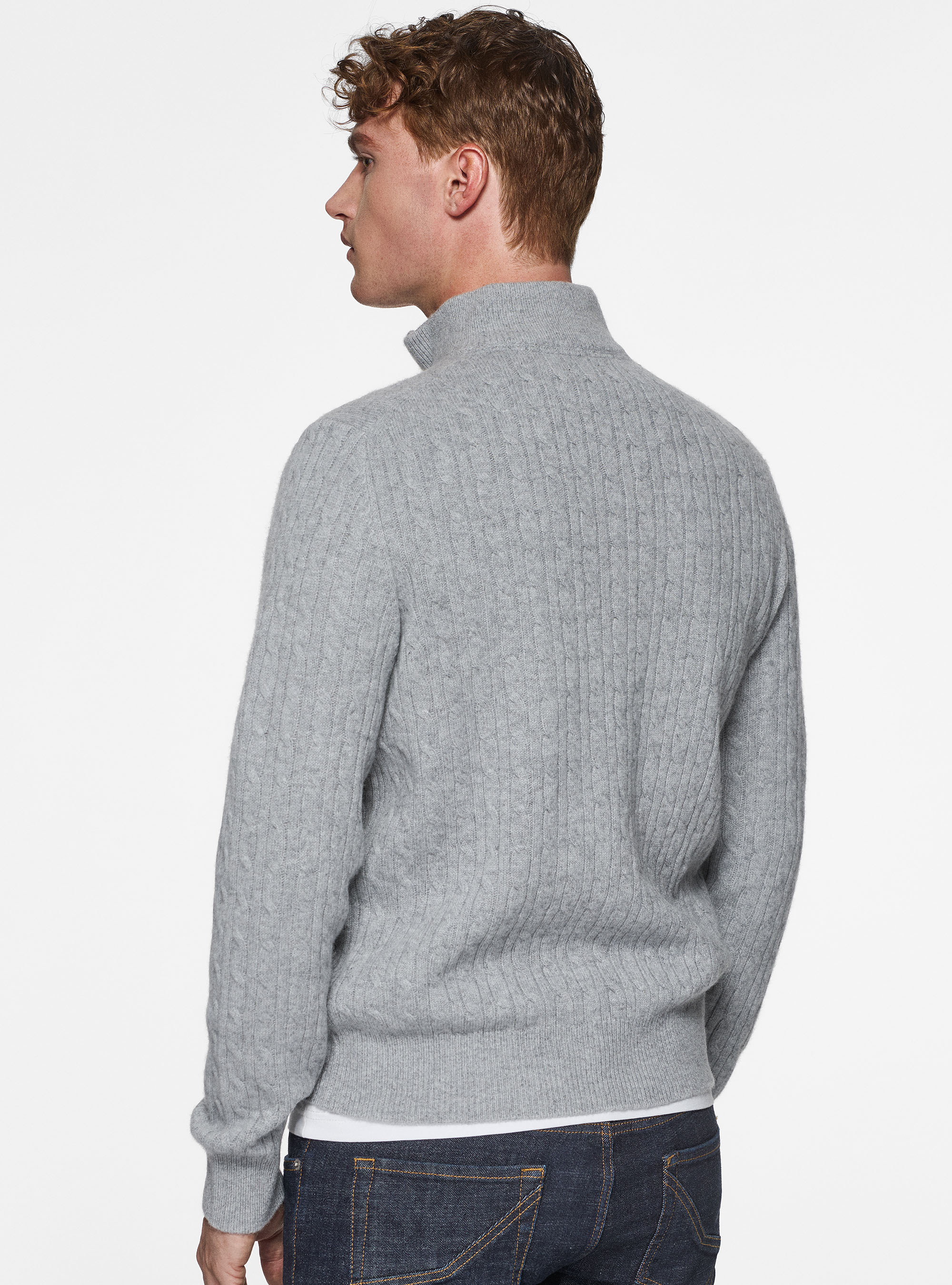 Wool and cashmere mock neck sweater with braids, GRIGIO MELANGE 0151C