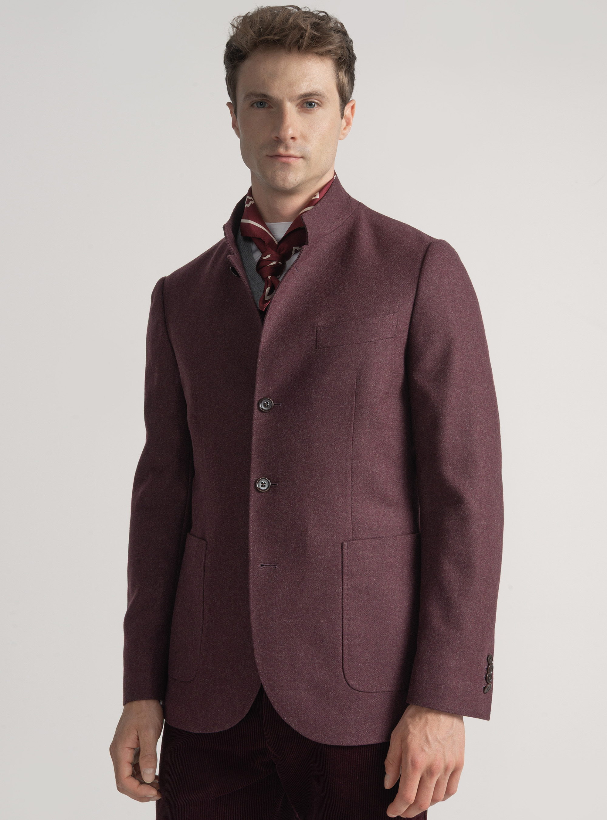 Giacca coreana in flanella di lana, BORDEAUX
