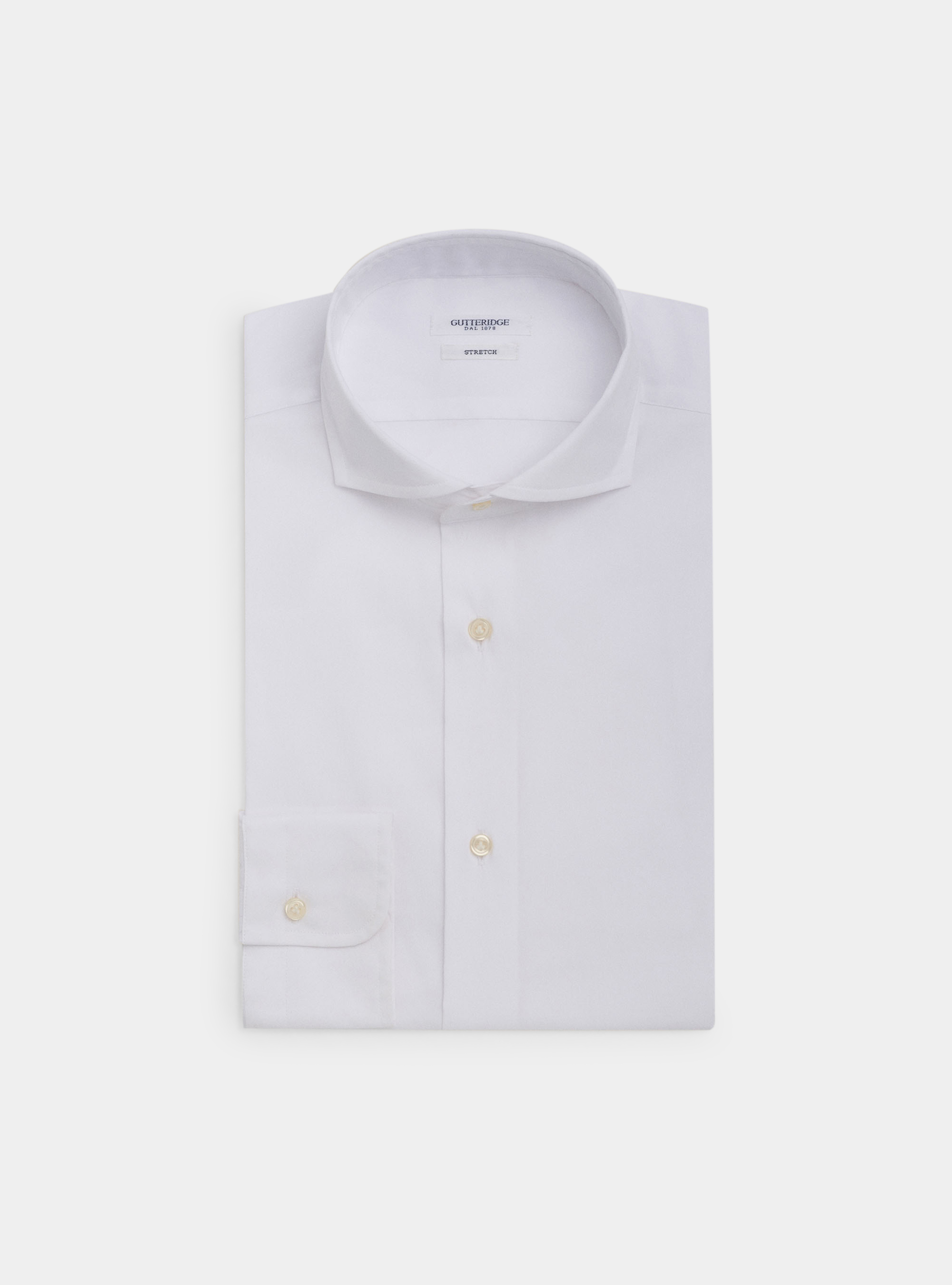 Camicia collo francese in popeline stretch, BIANCO