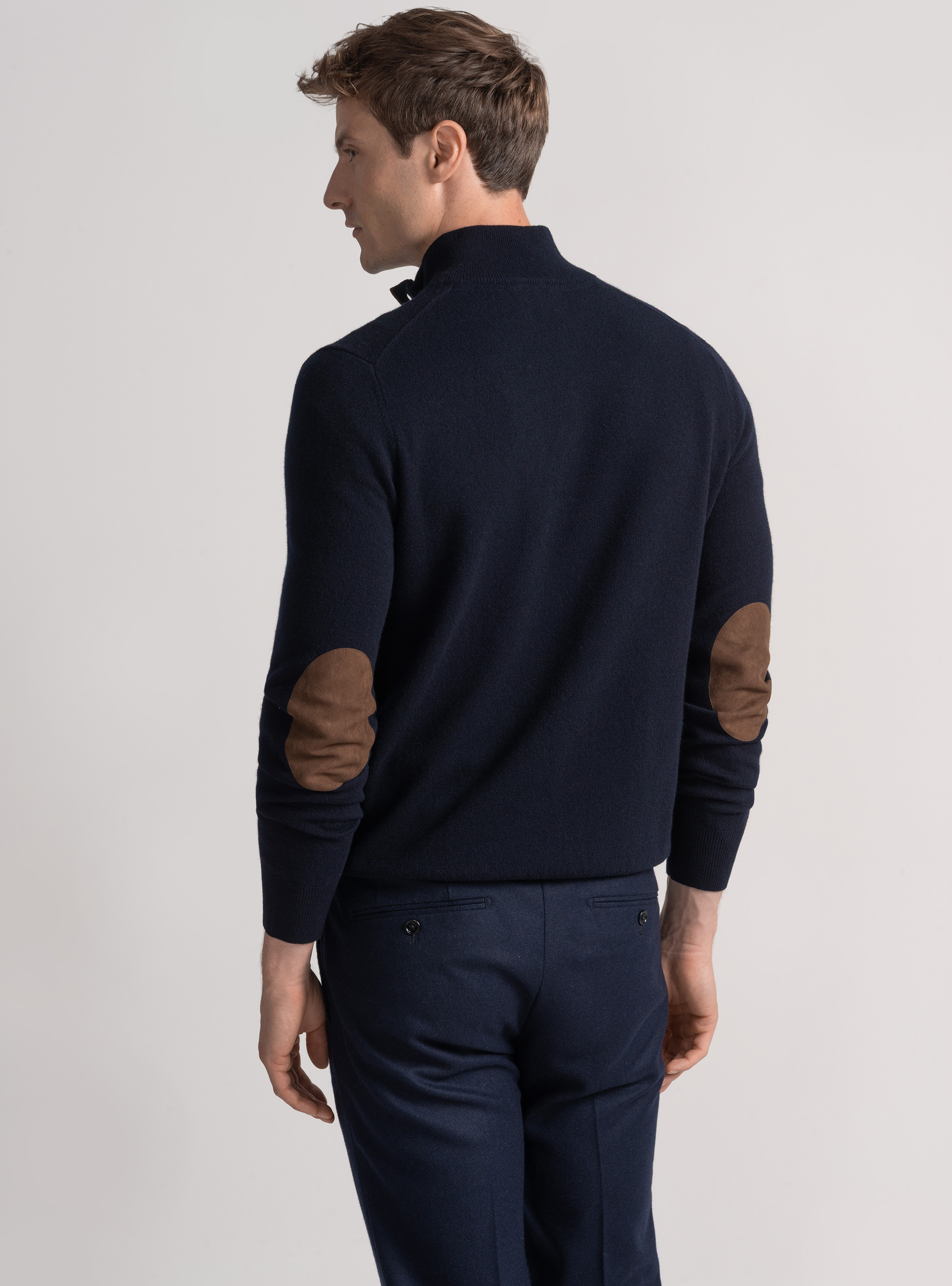 Maglia mezza zip in lana lambswool e cashmere, BLU NAVY