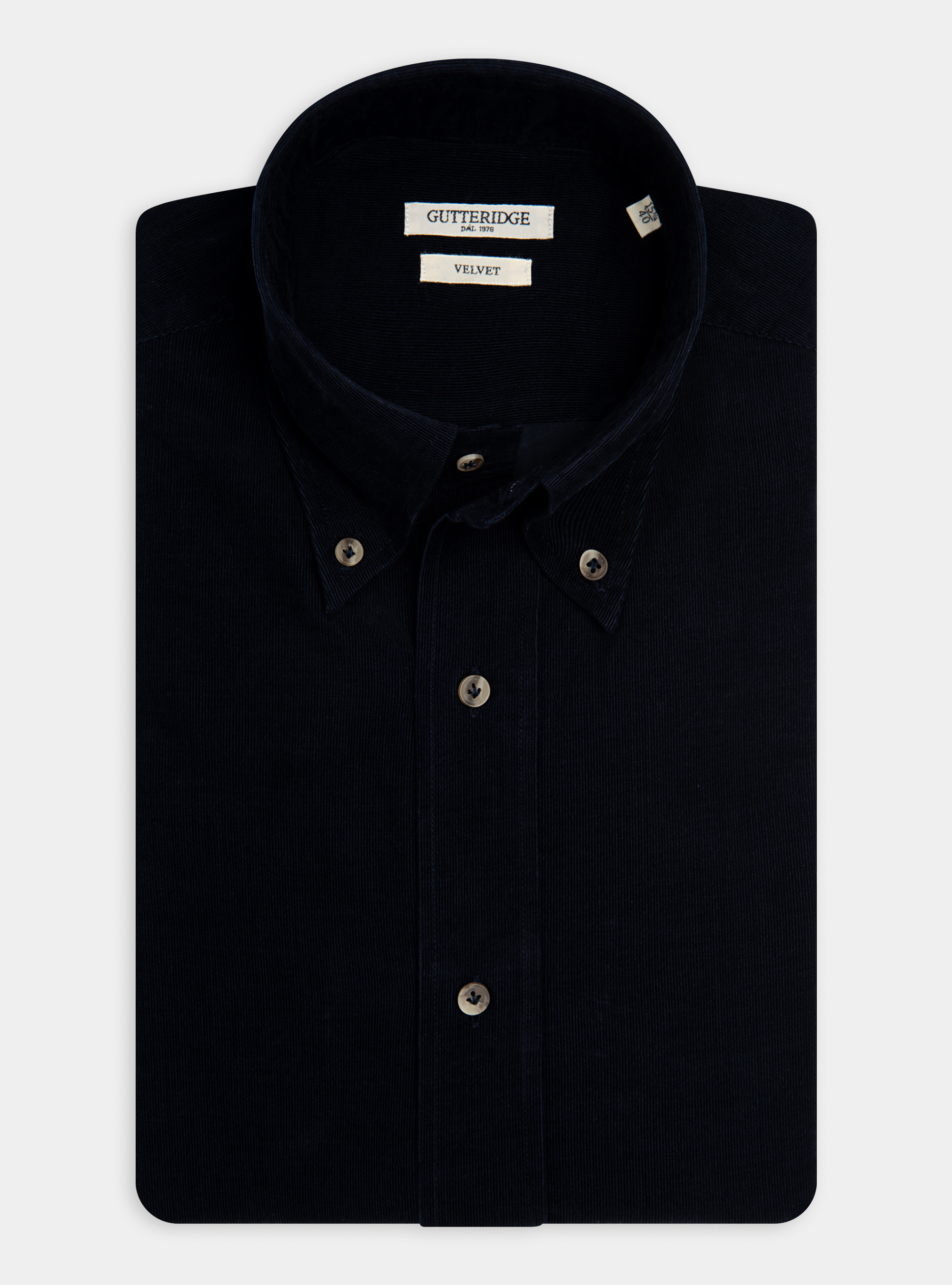 Camicia collo button down in velluto, BLU NAVY