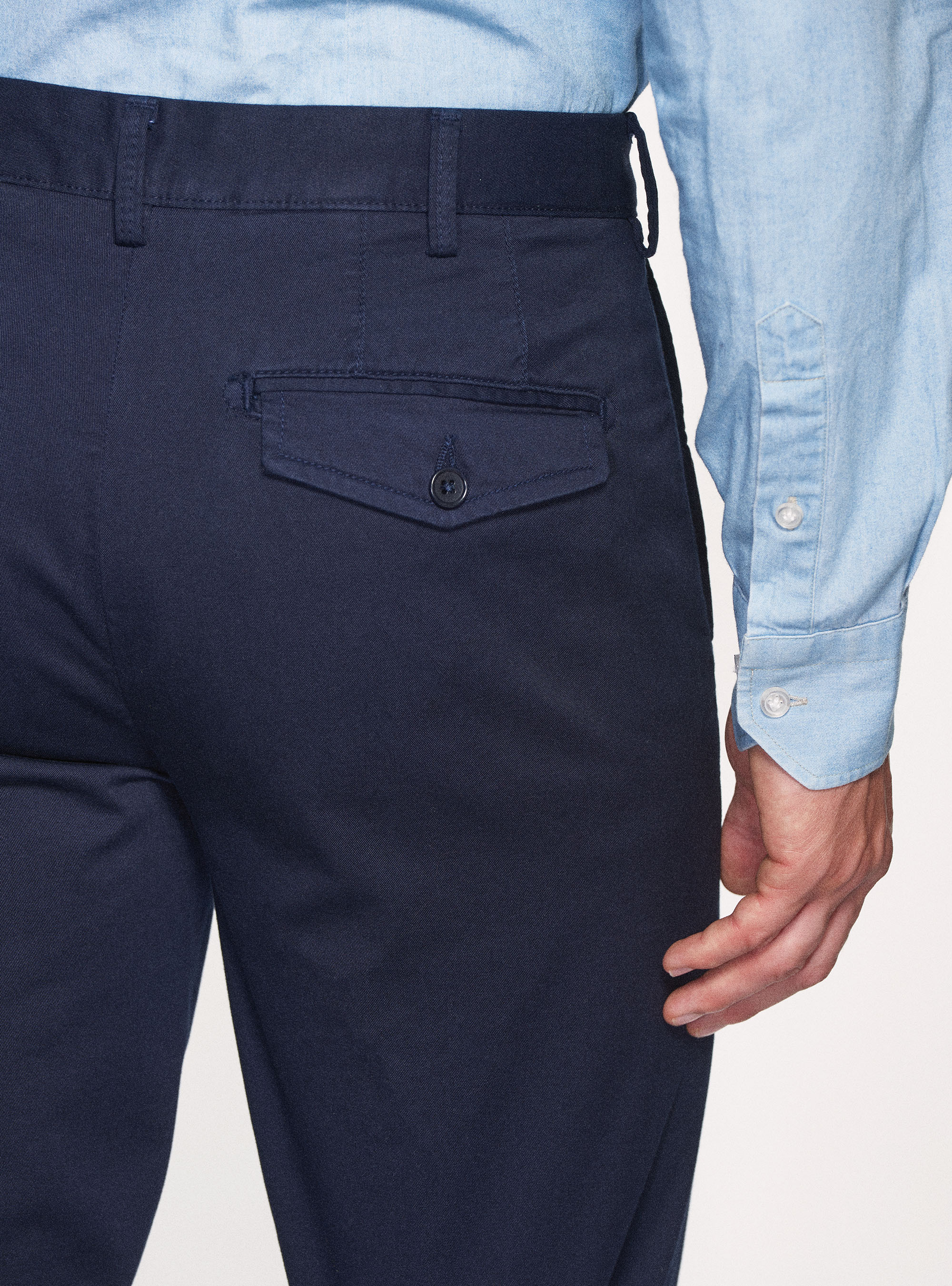 Pantaloni chino in twill di cotone stretch, BLU NAVY