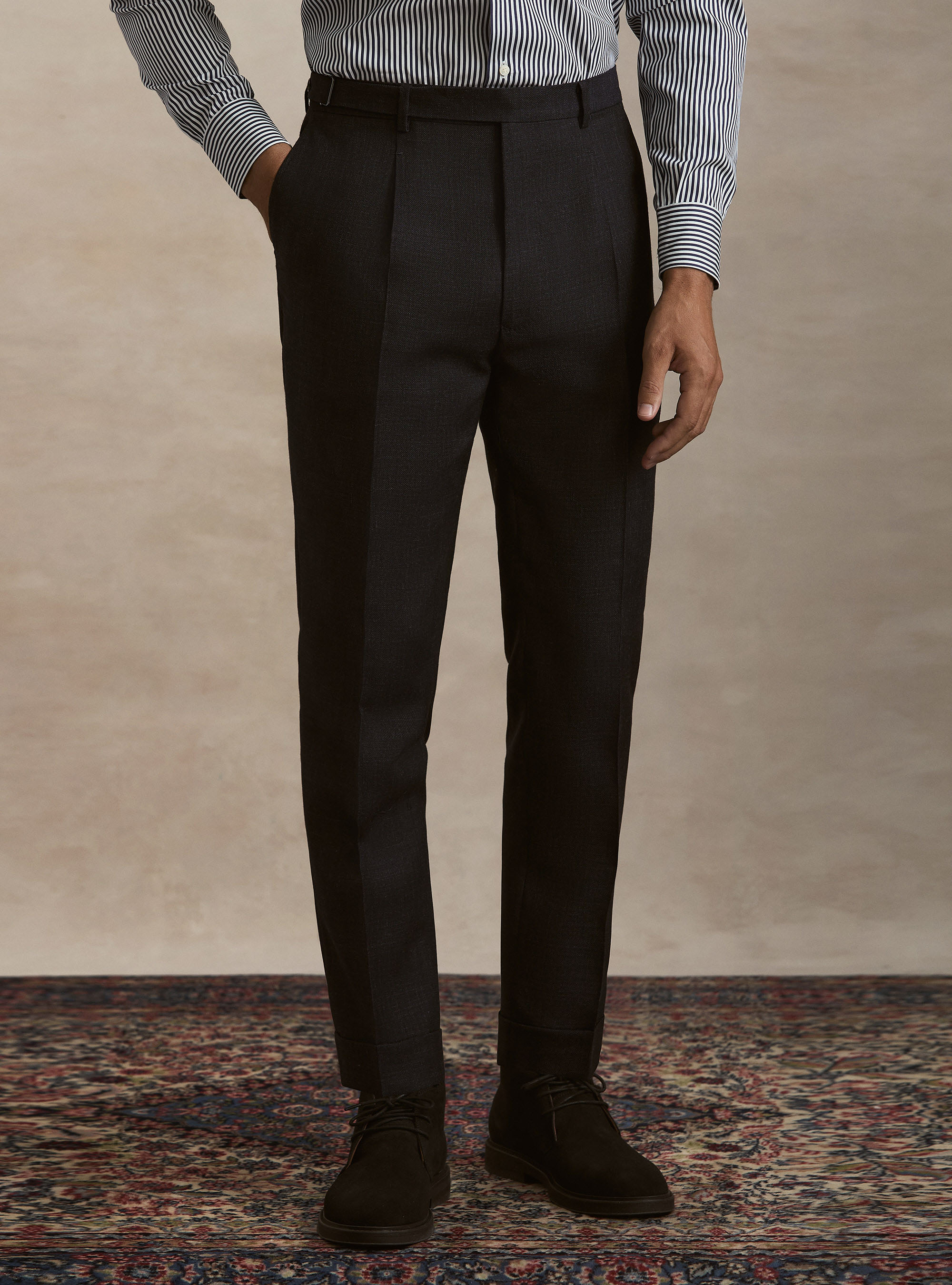Pantaloni con pince in lana, NAVY BLUE