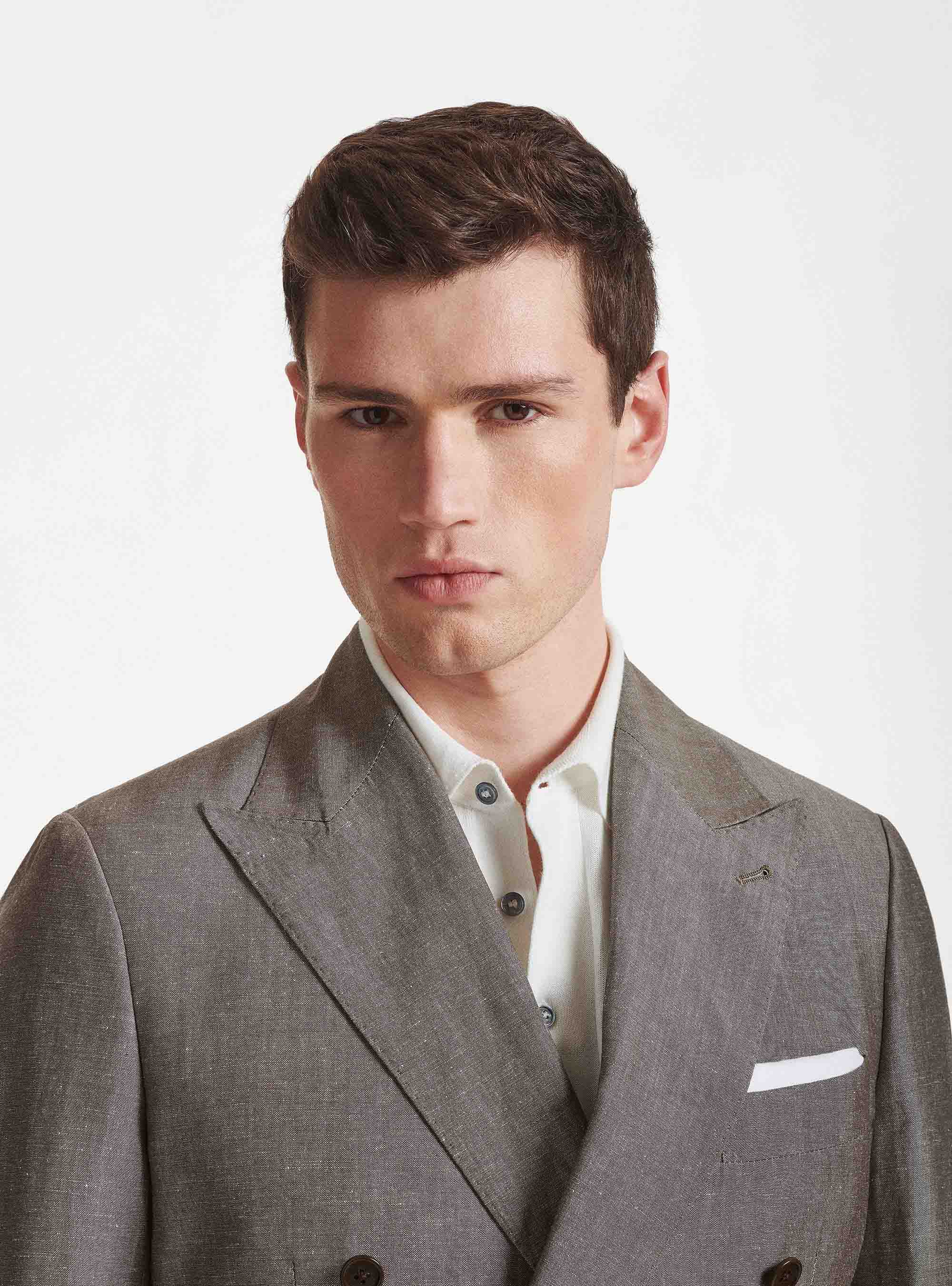 Giacca per abito doppiopetto in lino e lana Zignone, FANGO