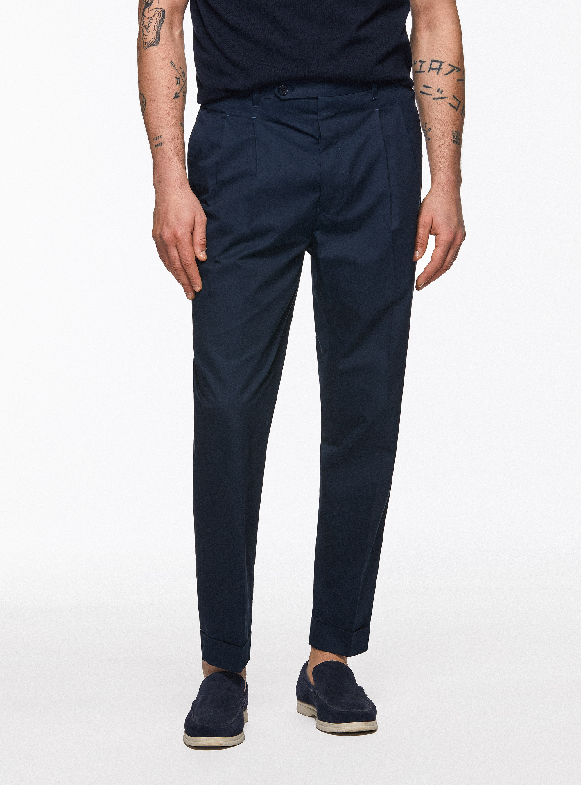 Gutteridge - Poplin trousers with pleats, Unisex, Navy Blue, Size: 54