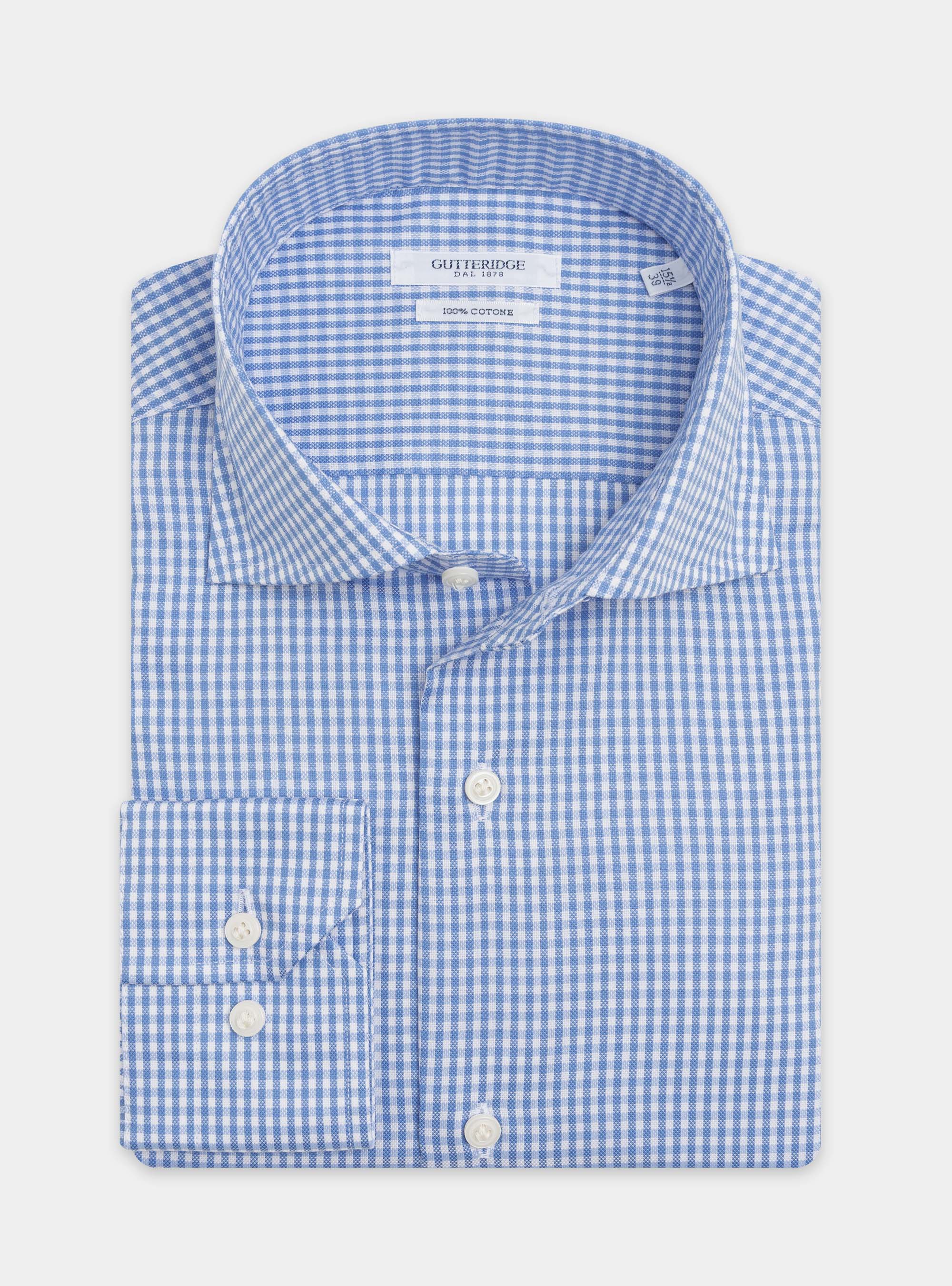 Camisa de cuello semifranc&eacute;s de algod&oacute;n, CELESTE