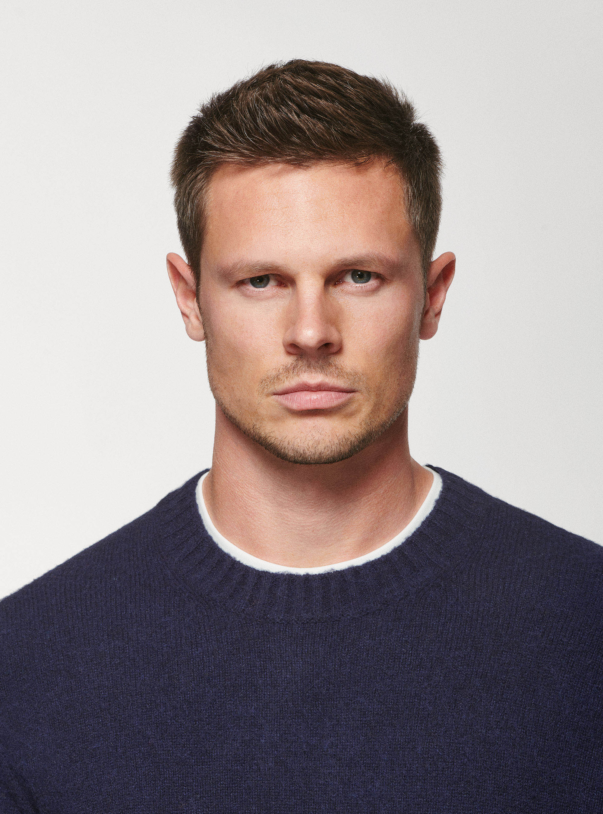 Maglia girocollo in lana brushed, BLU NAVY