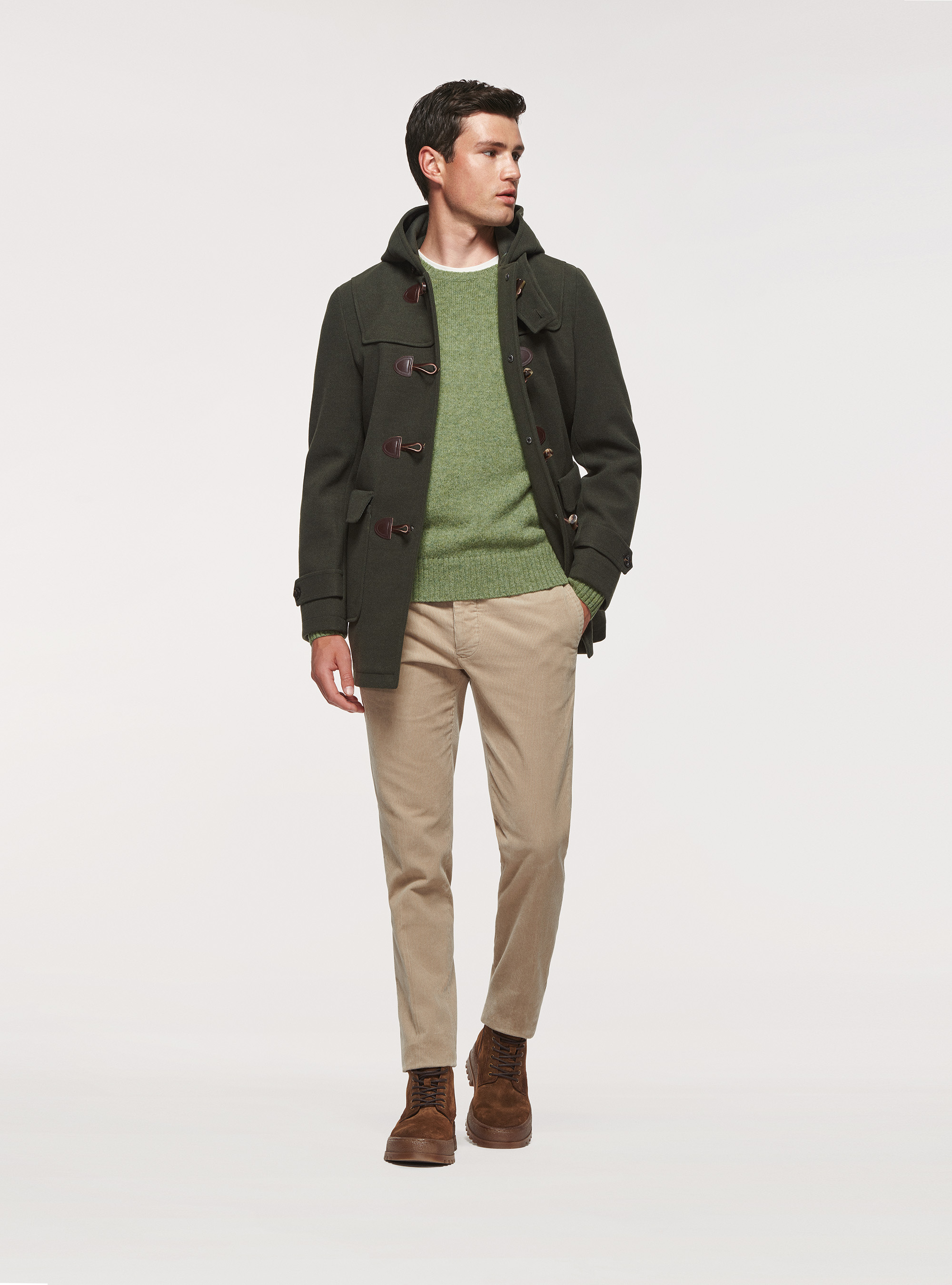 Hooded montgomery in wool blend, GREEN