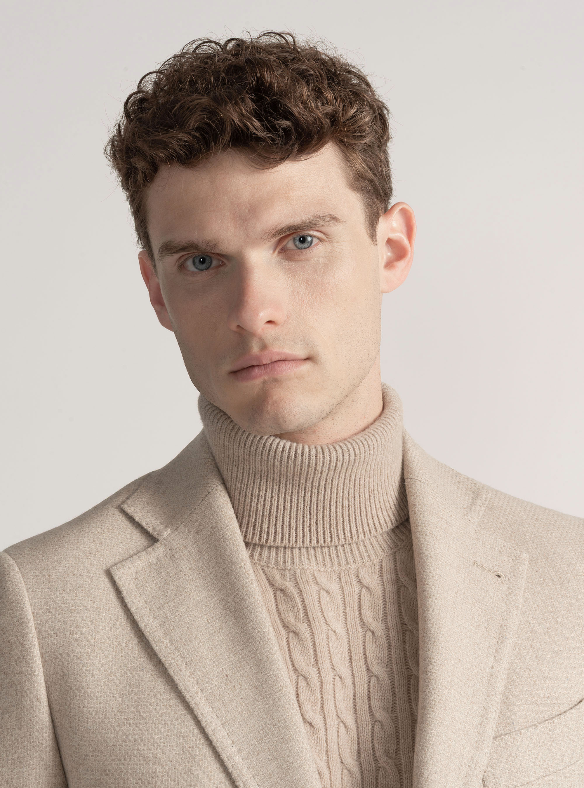 Giacca hopsack in lana cotone e cashmere, ECRU