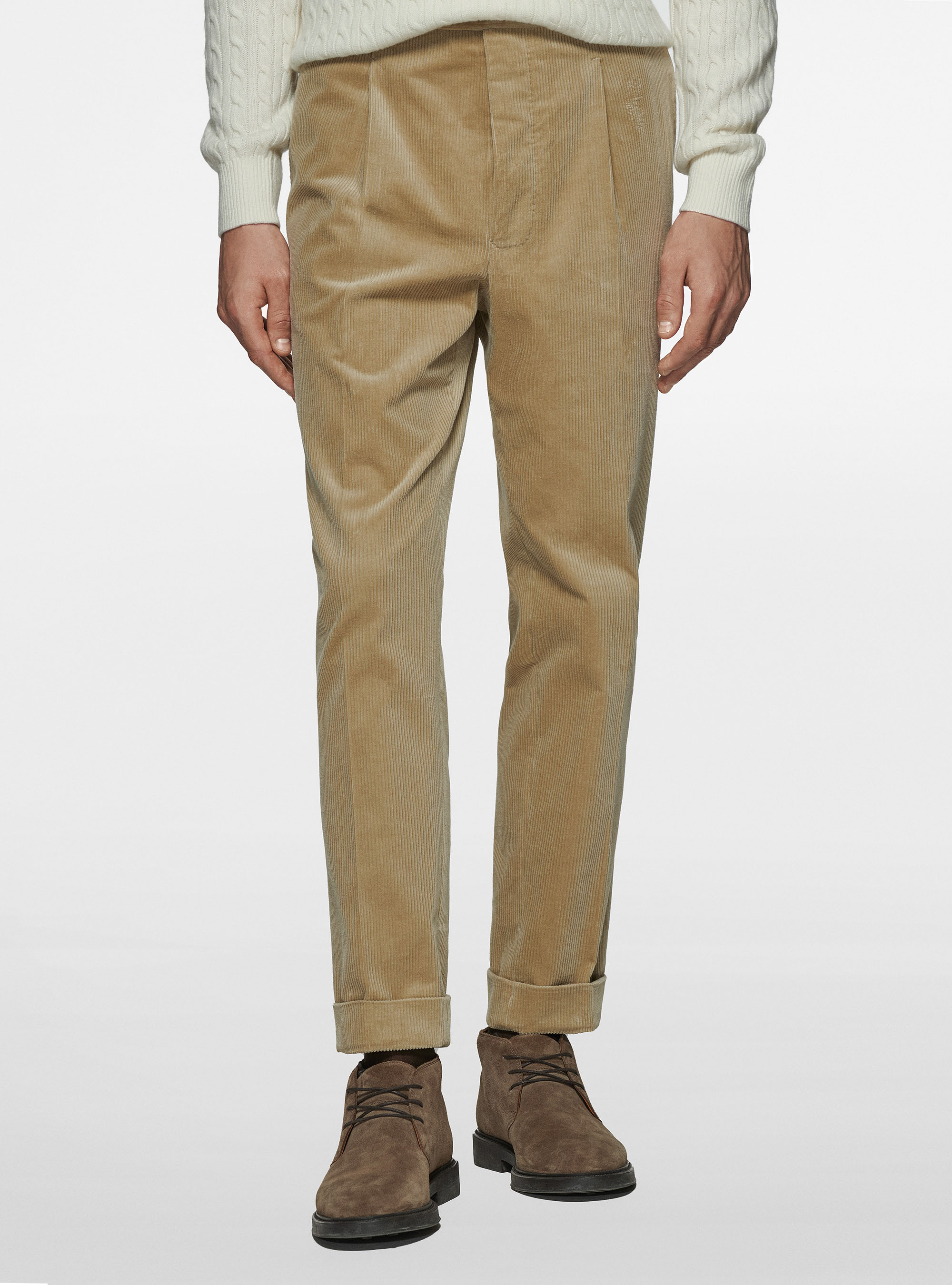 Pantaloni con pince in velluto Duca Visconti di Modrone, SABBIA