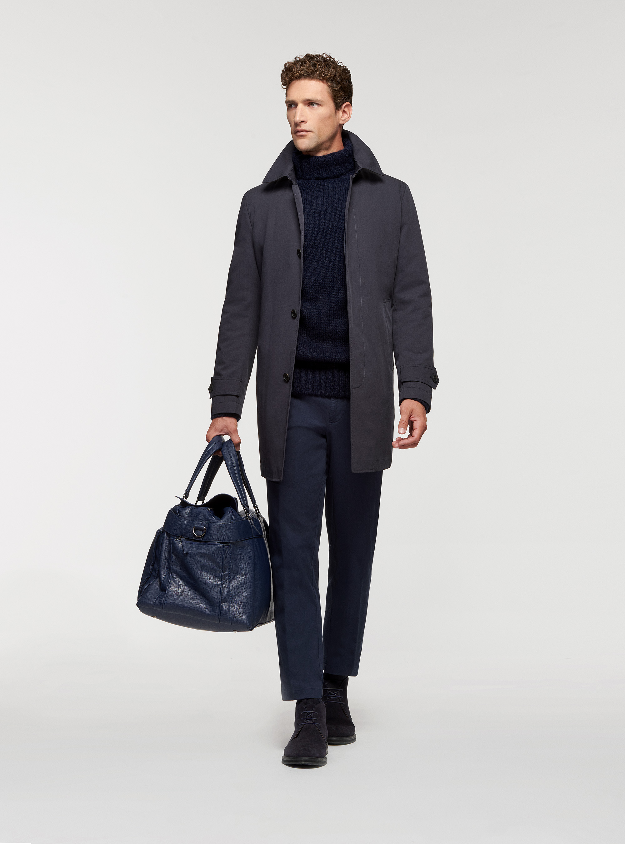 Impermeabile monopetto in tessuto idrorepellente, BLU NAVY