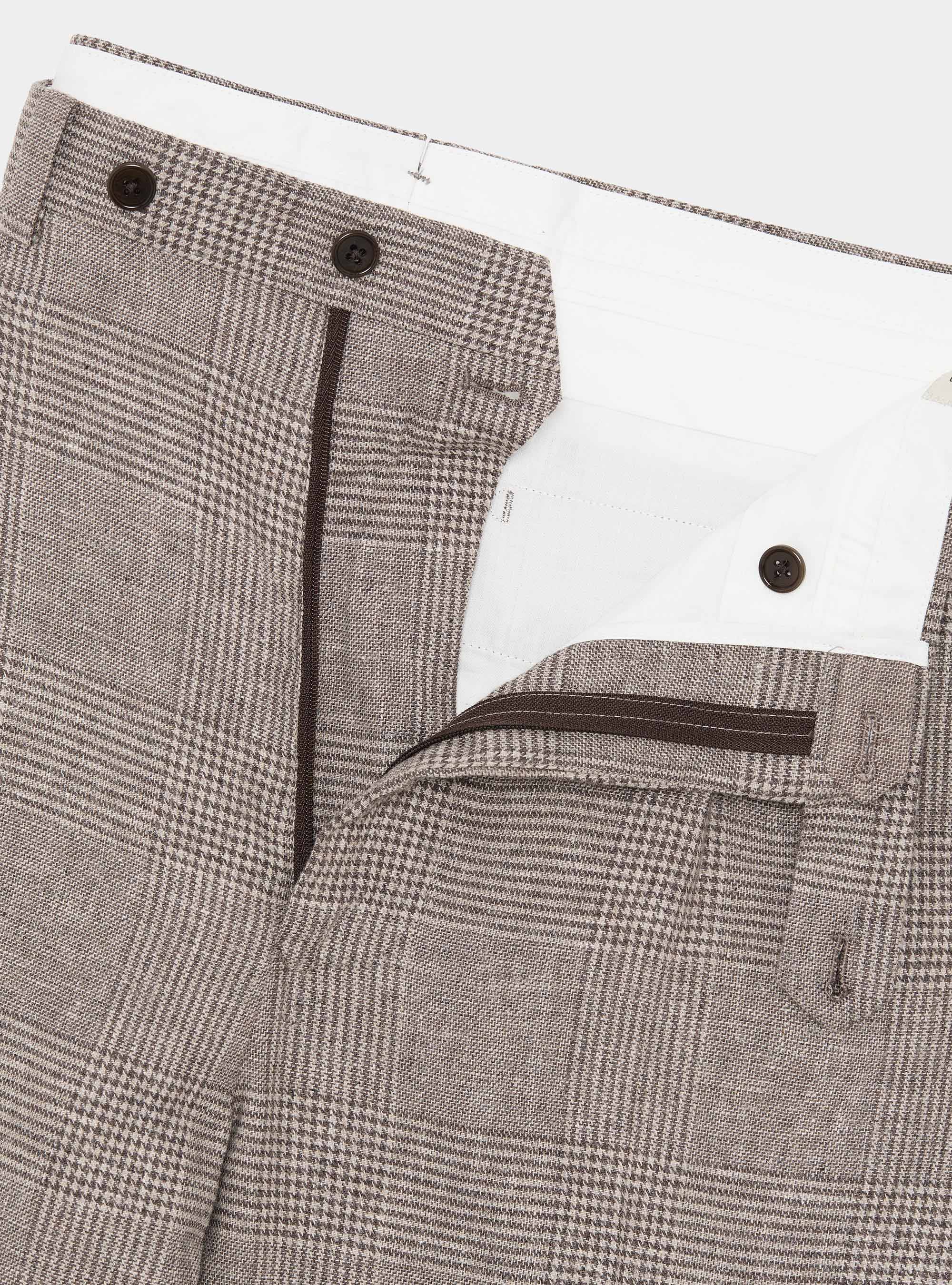 Pantaloni fantasia con pince in lino e cotone, MARRONE