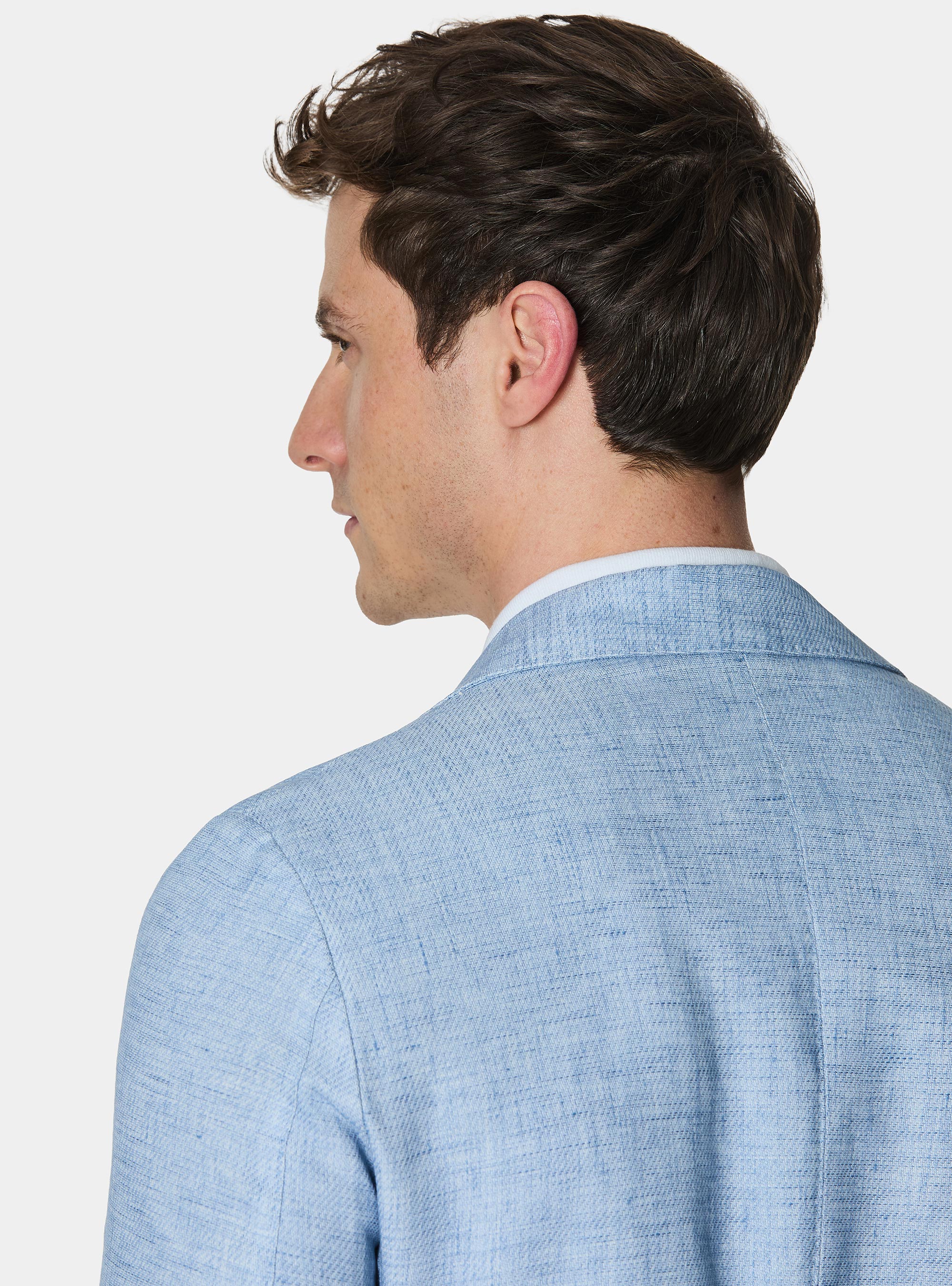 Giacca in cotone e lino fiammato, AZZURRO