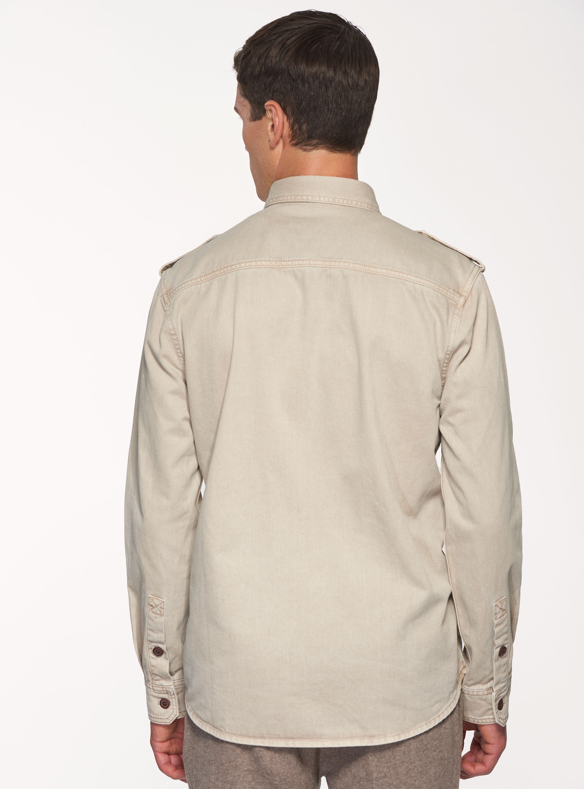 Giacca stile camicia in twill garment dyed, ECRU