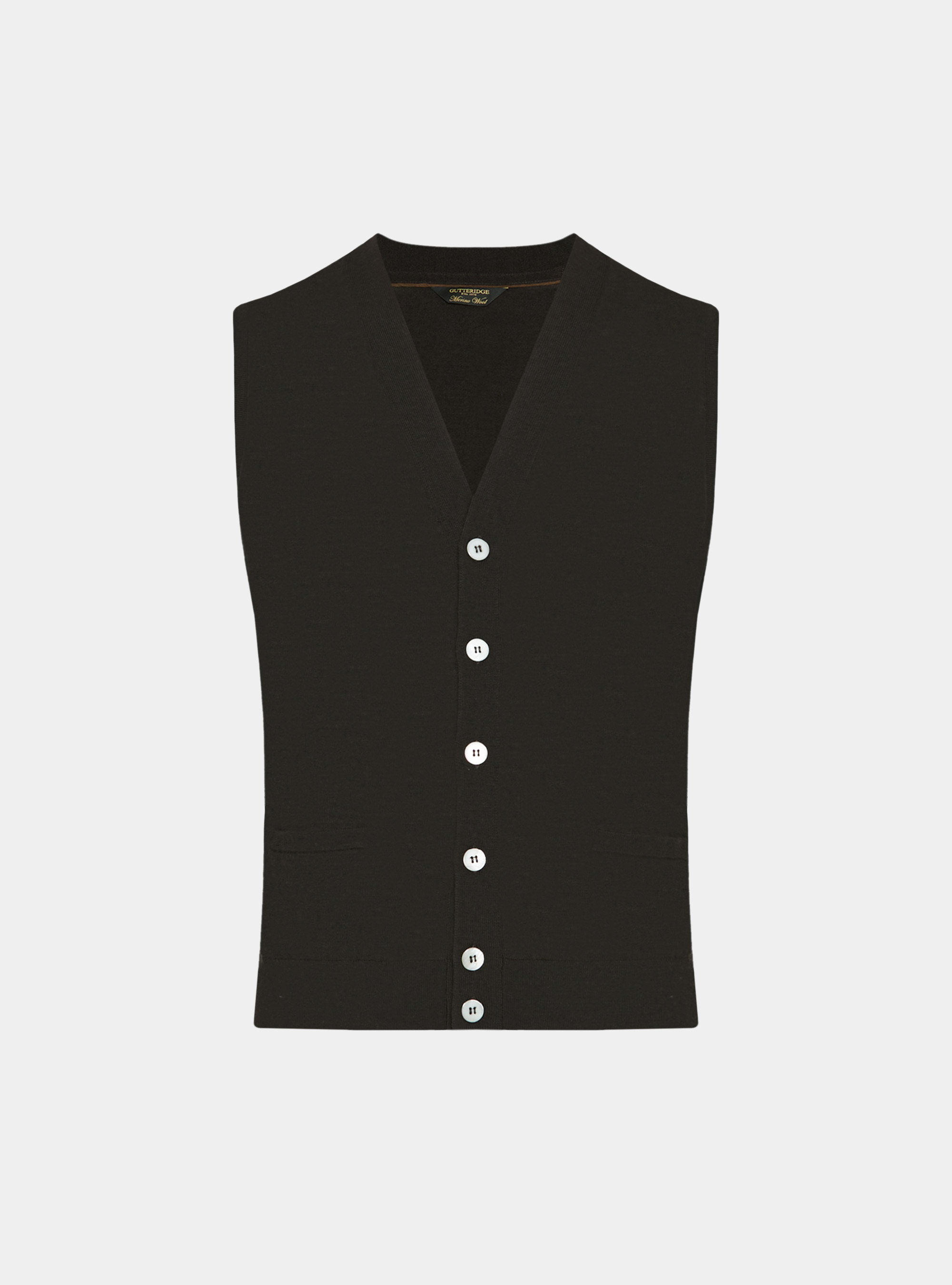 Gilet in maglia con bottoni in lana merino extrafine, MARRONE