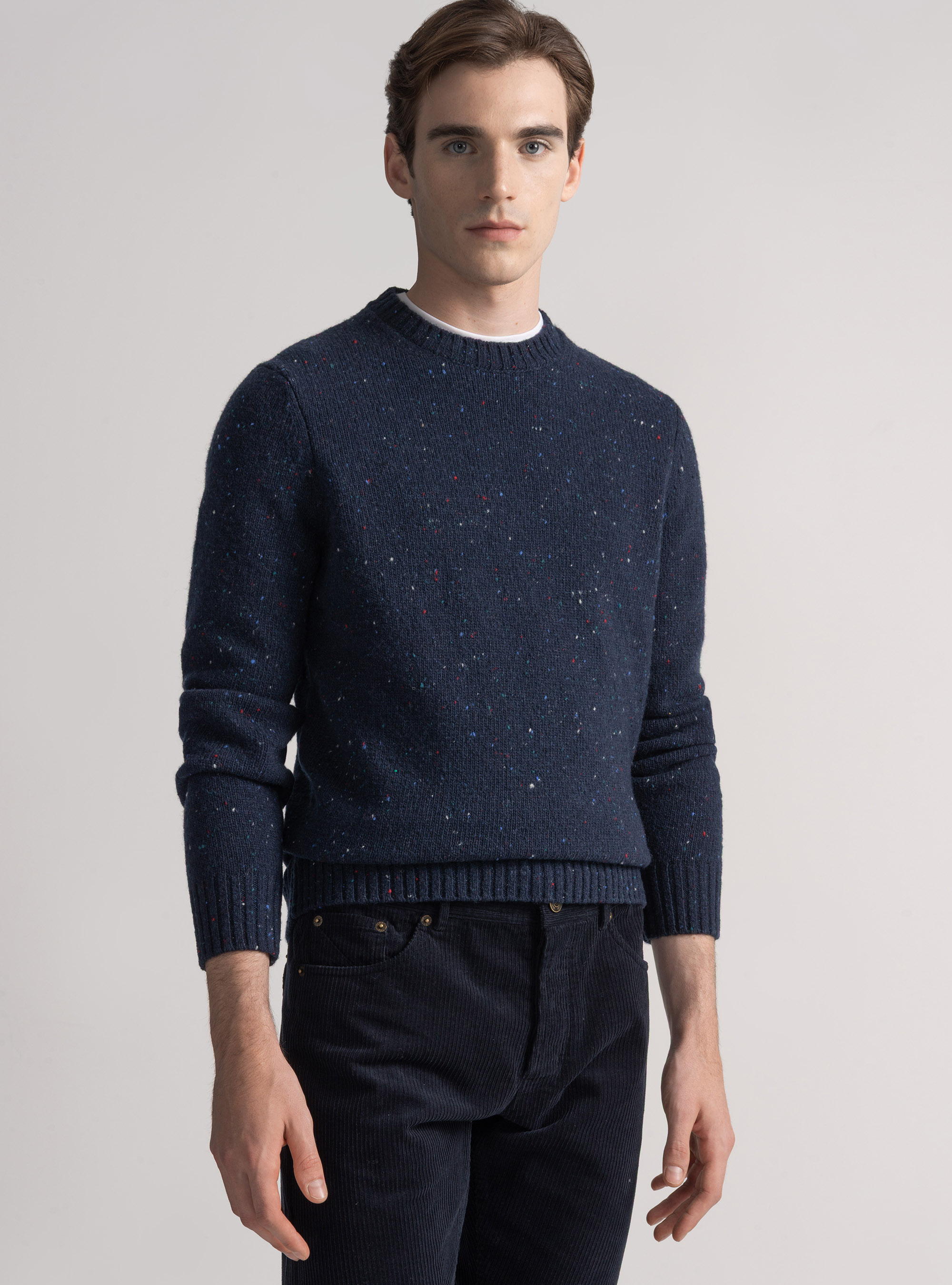 Crew-neck sweater in wool blend, NAVY BLUE
