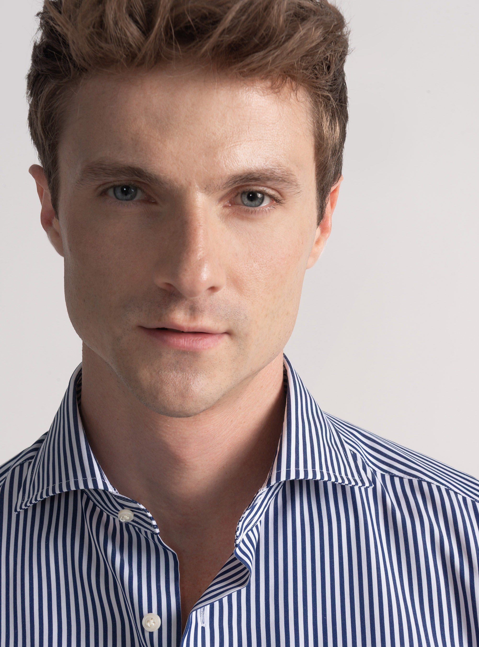Camisa de popelina de algodón a rayas, AZUL MARINO