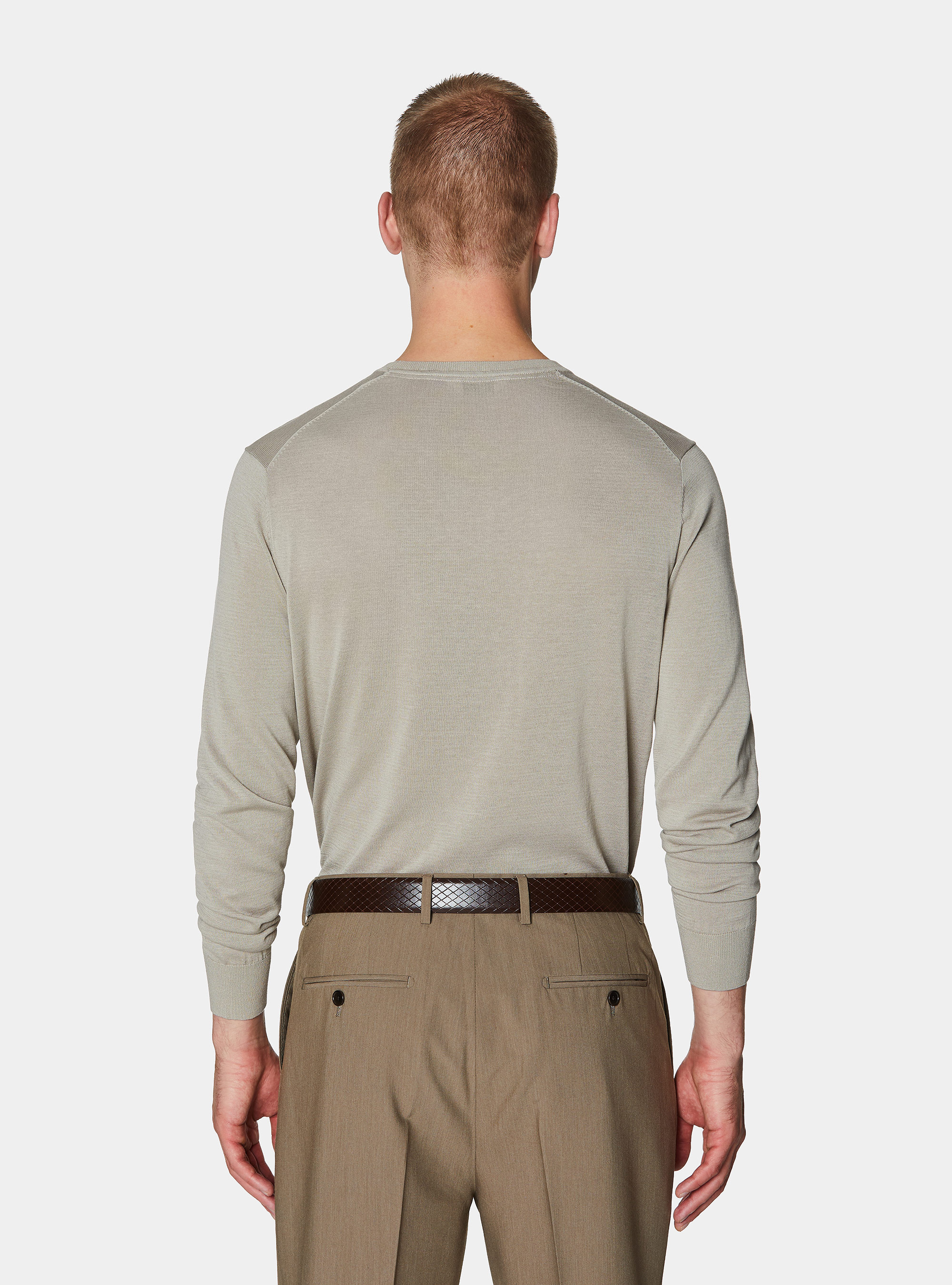 Cotton and silk crew neck sweater, SAND